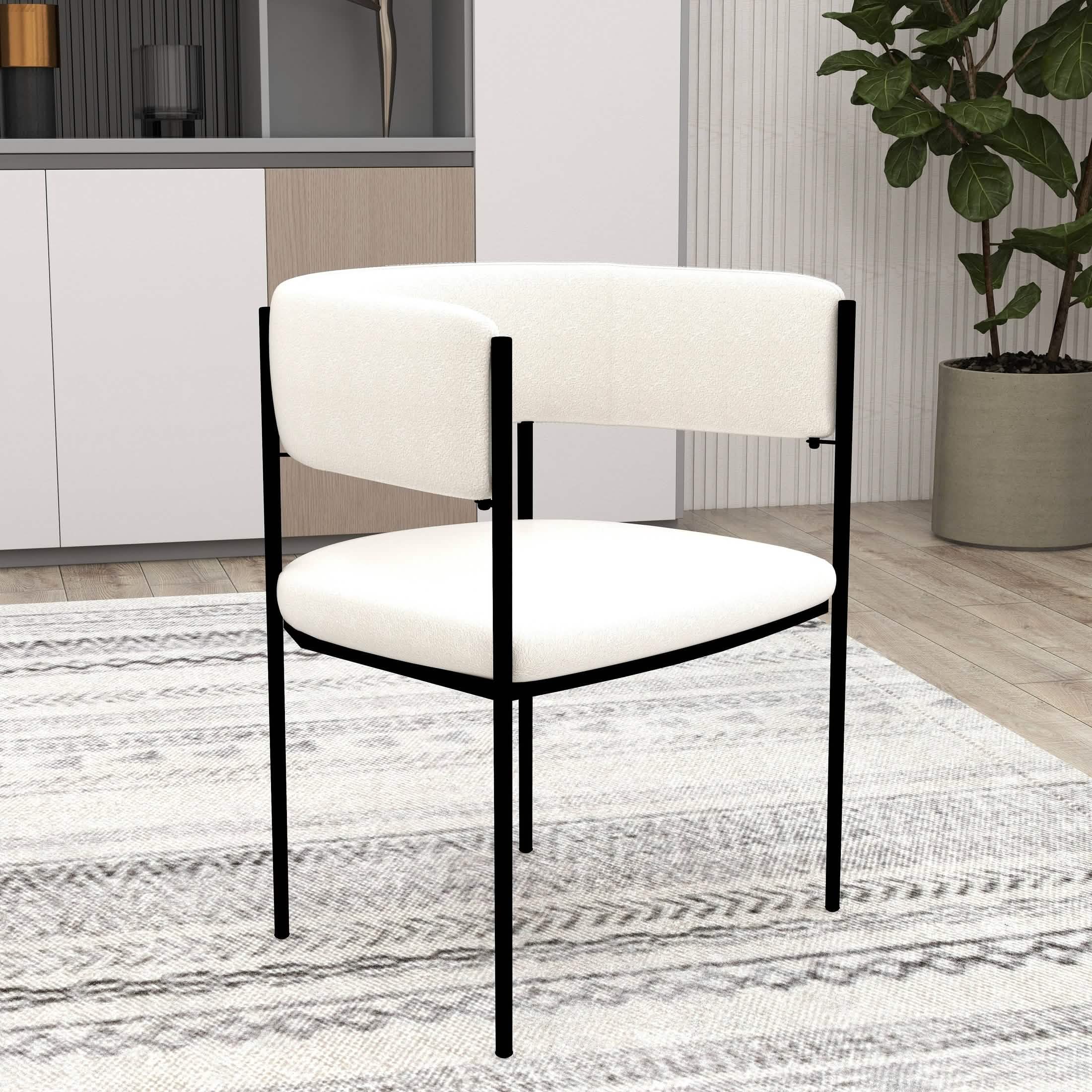 Cyril Dining Chair in Leather or Velvet with Open Back Design and Powder-Coated Iron Frame White Dining Chair Leisuremod