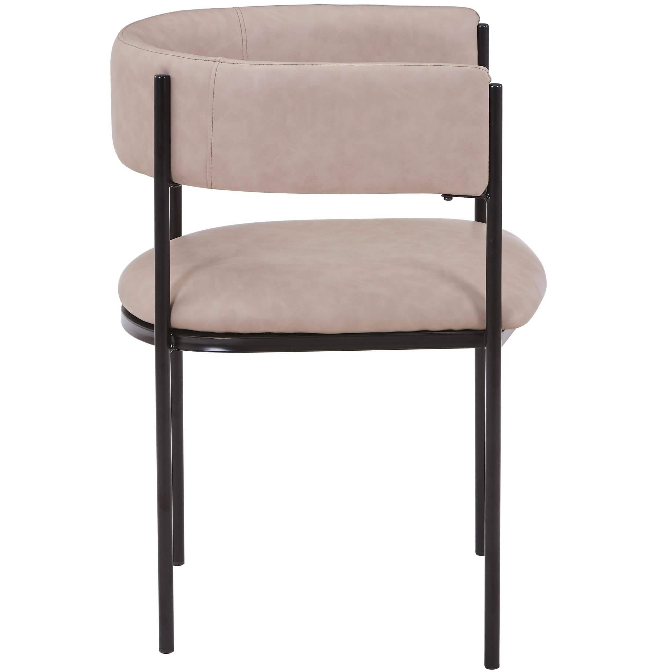 Cyril Dining Chair in Leather or Velvet with Open Back Design and Powder-Coated Iron Frame Taupe Dining Chair Leisuremod