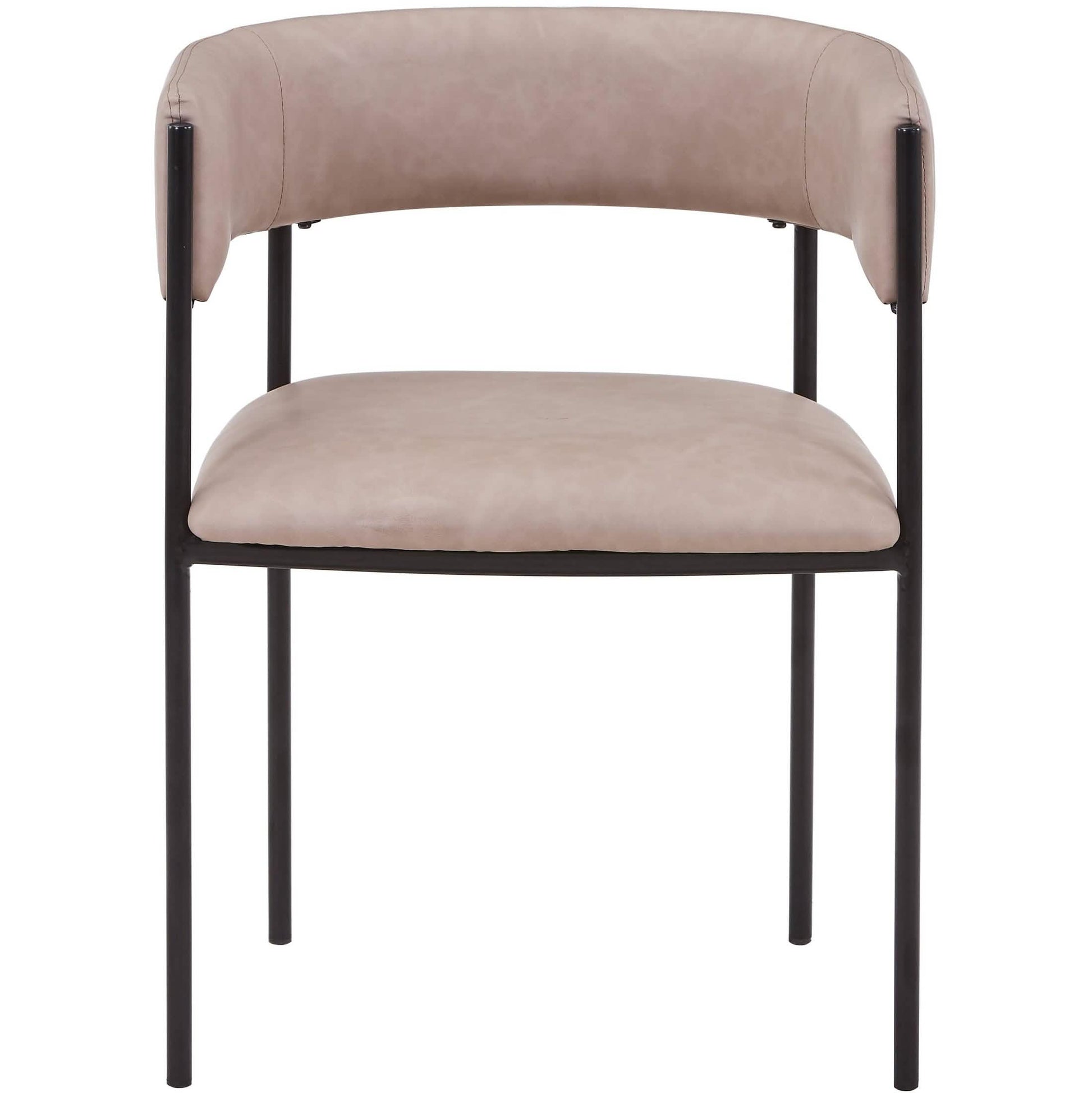 Cyril Dining Chair in Leather or Velvet with Open Back Design and Powder-Coated Iron Frame Taupe Dining Chair Leisuremod