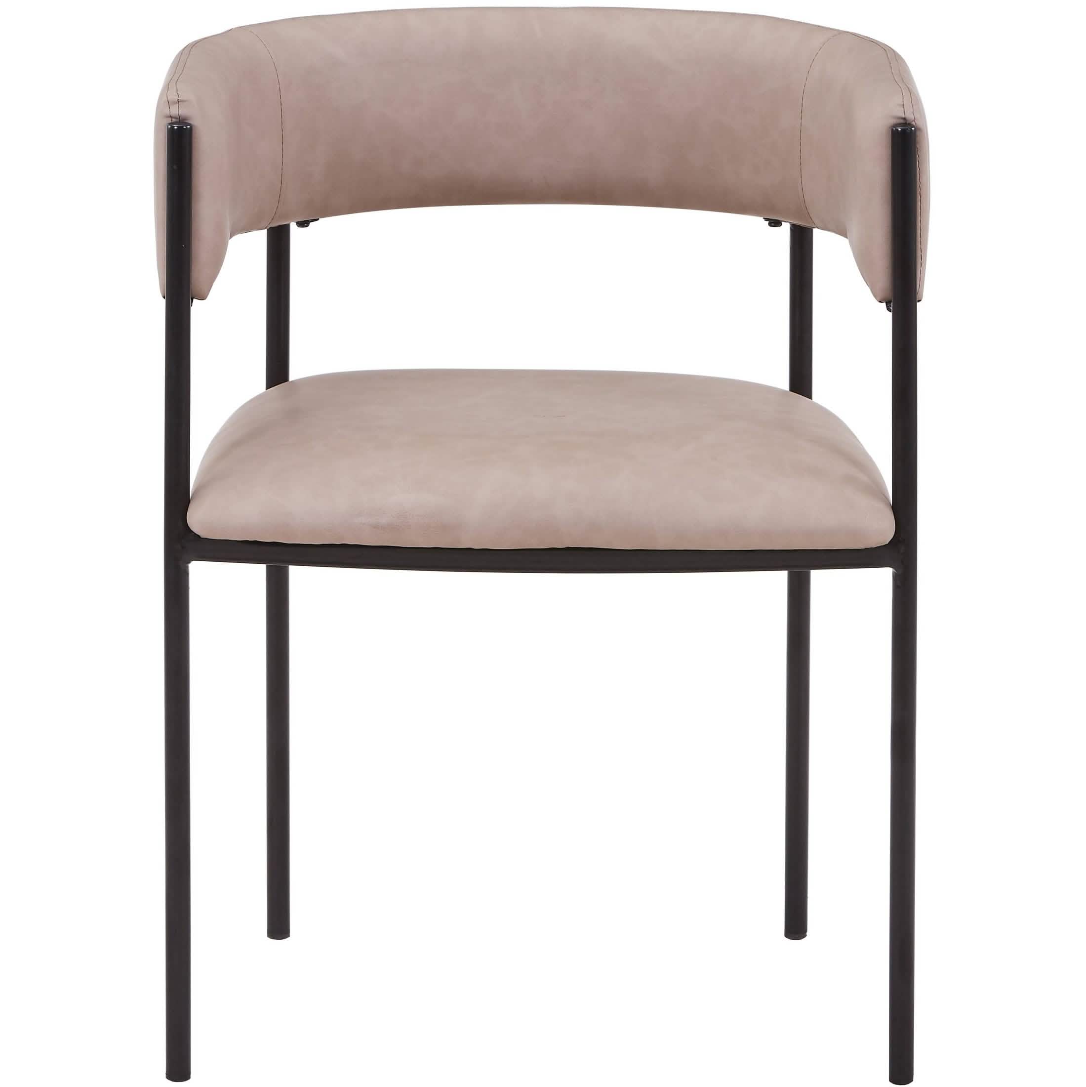 Cyril Dining Chair in Leather or Velvet with Open Back Design and Powder-Coated Iron Frame Taupe Dining Chair Leisuremod