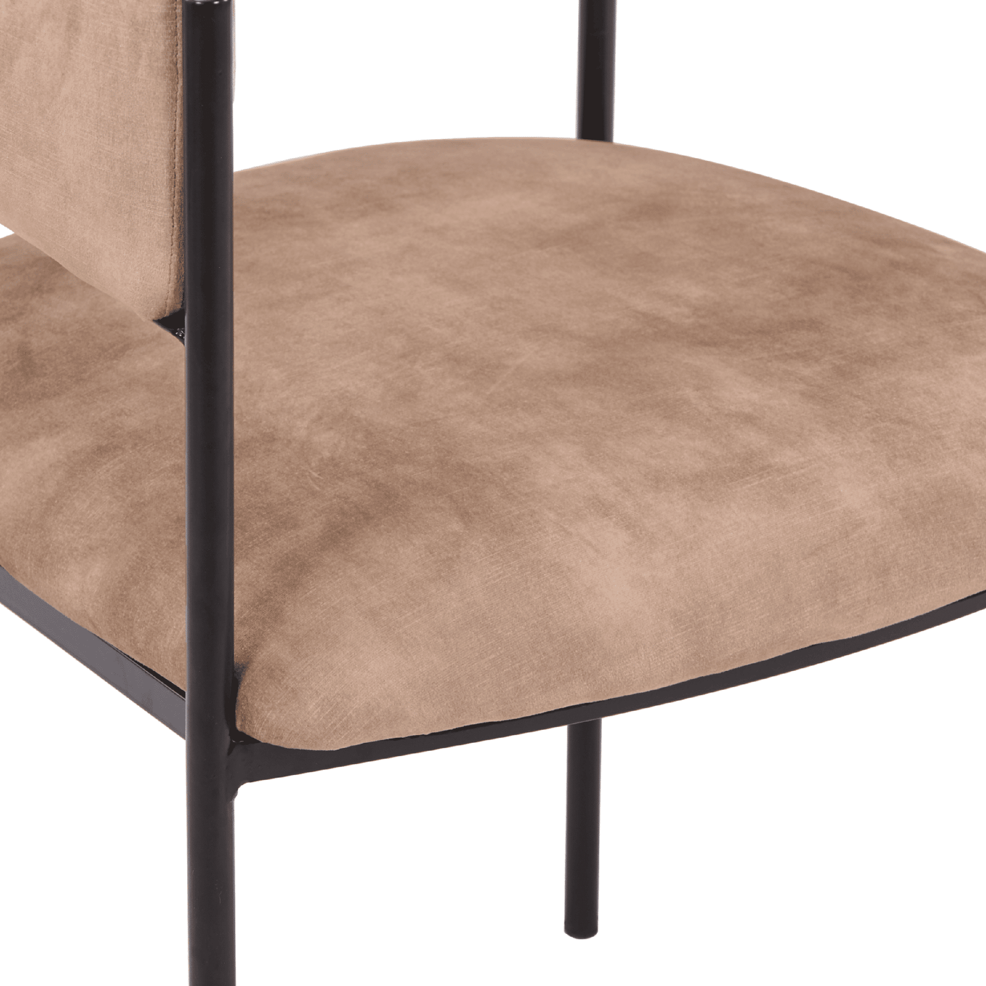 Cyril Dining Chair in Leather or Velvet with Open Back Design and Powder-Coated Iron Frame Light Brown Dining Chair Leisuremod