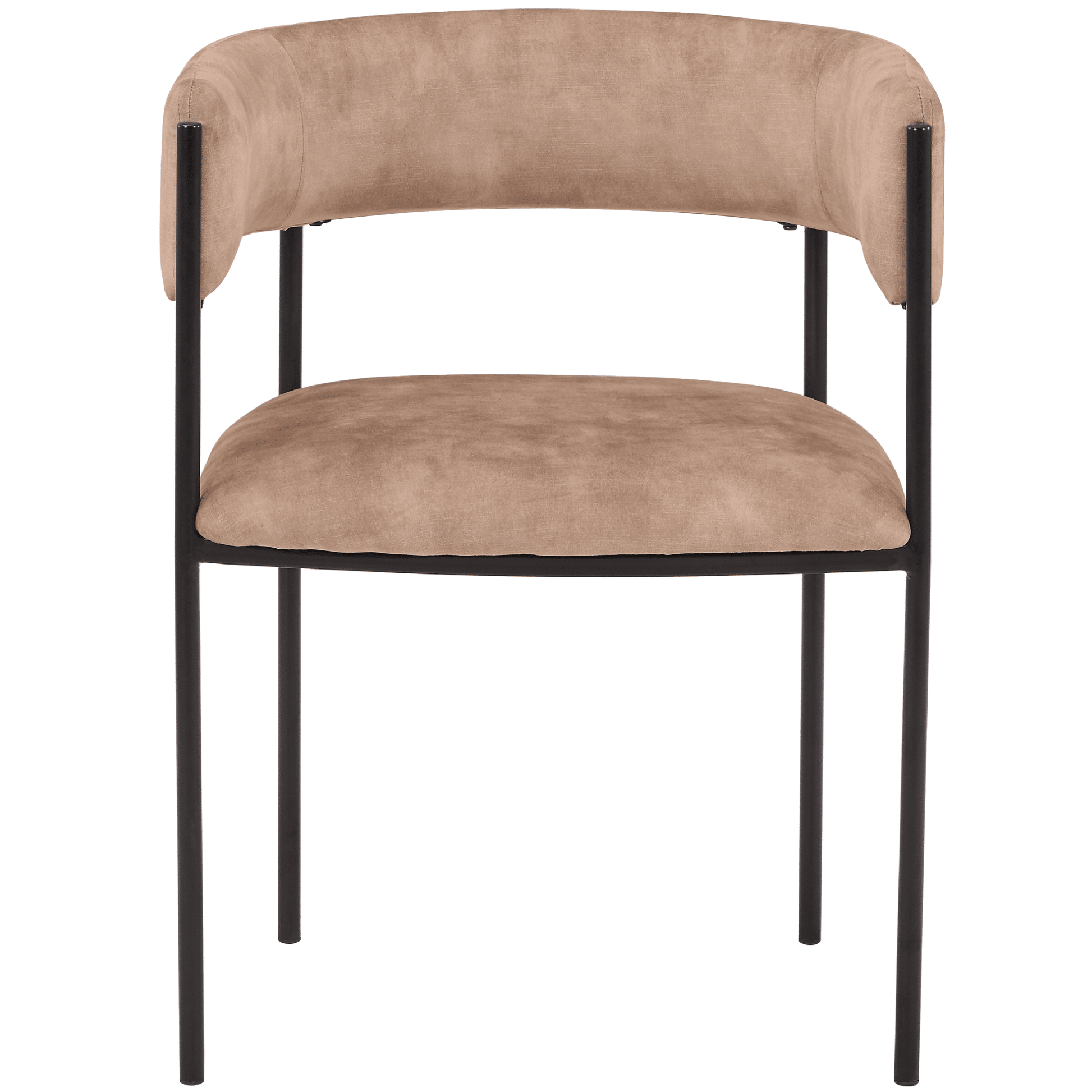 Cyril Dining Chair in Leather or Velvet with Open Back Design and Powder-Coated Iron Frame Light Brown Dining Chair Leisuremod