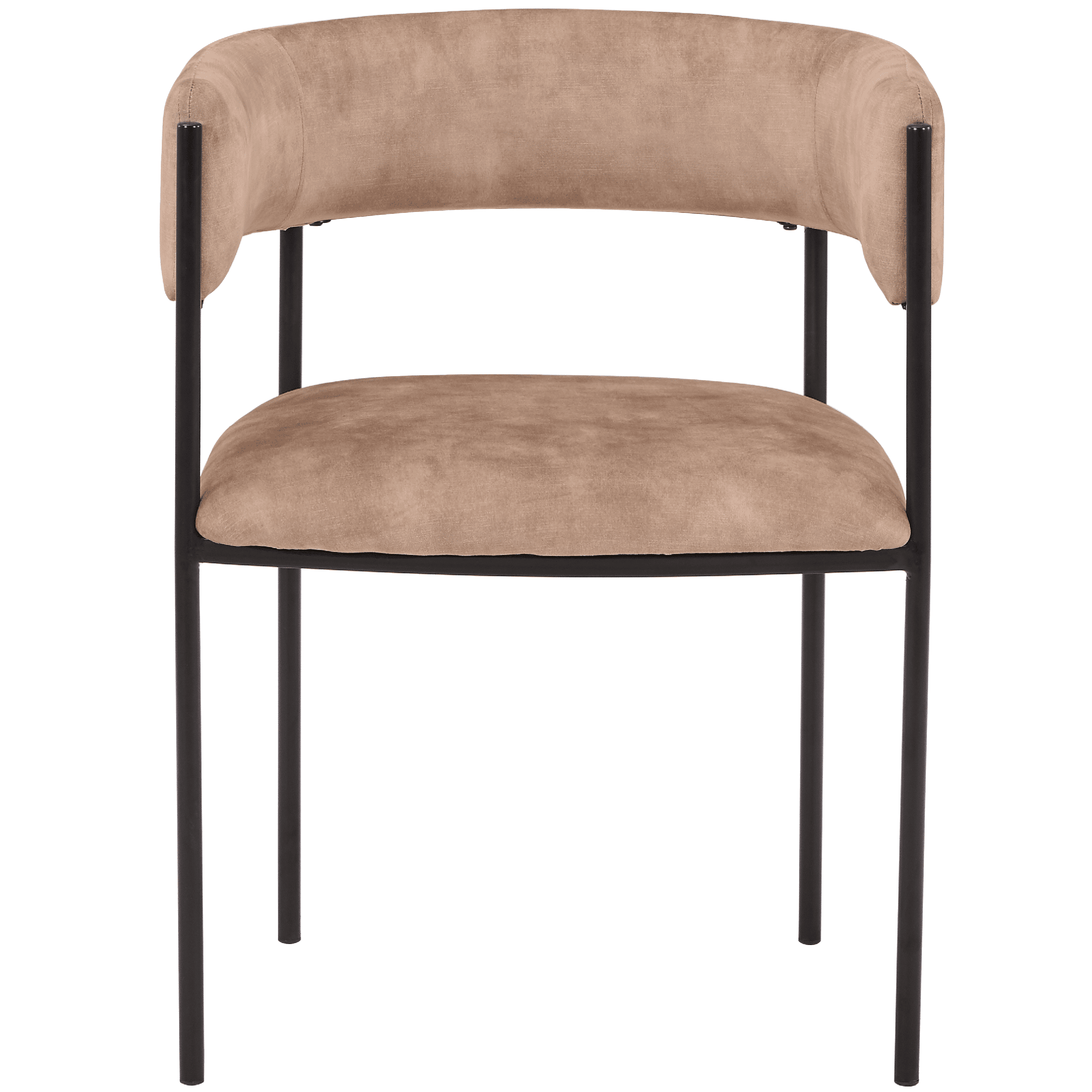 Cyril Dining Chair in Leather or Velvet with Open Back Design and Powder-Coated Iron Frame Light Brown Dining Chair Leisuremod