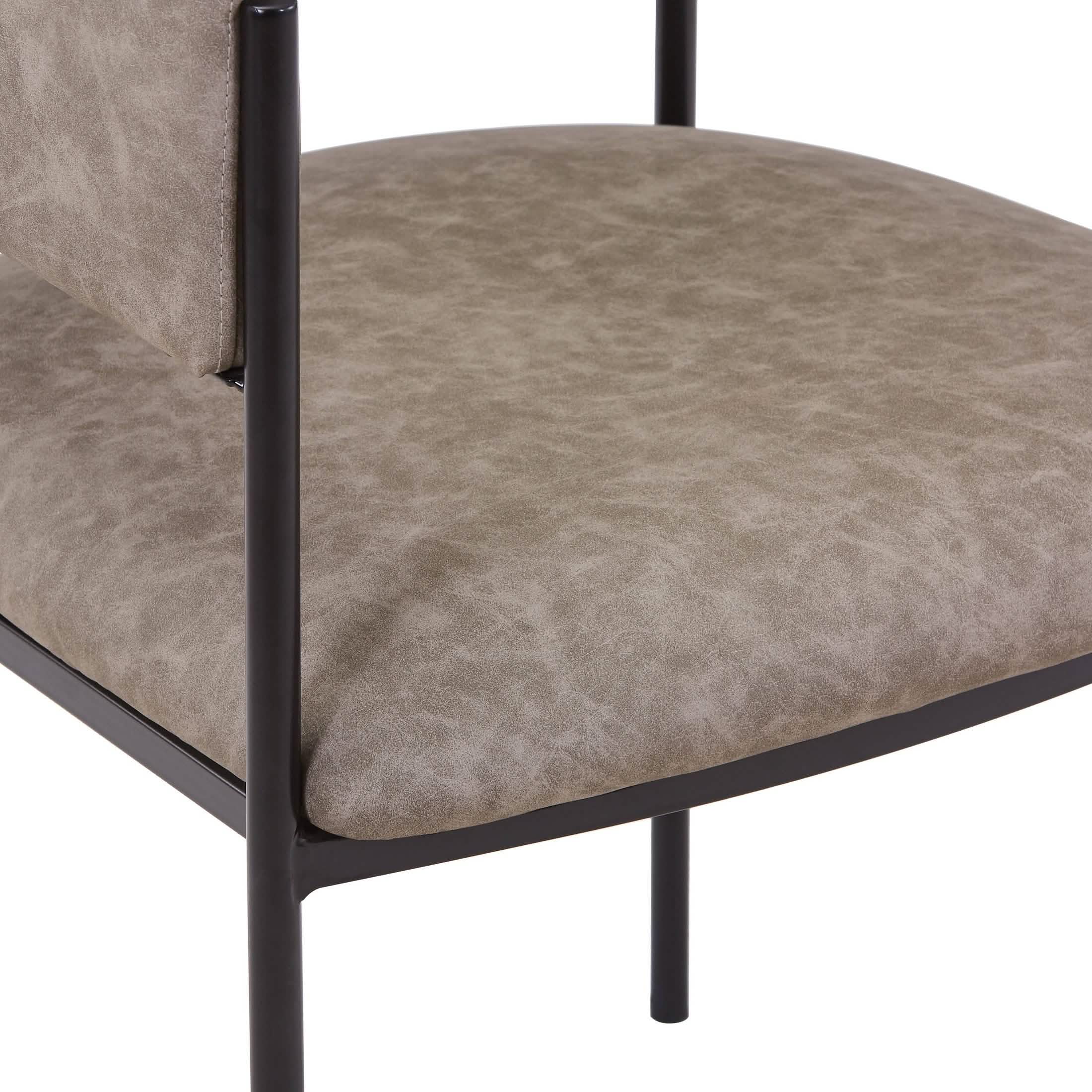 Cyril Dining Chair in Leather or Velvet with Open Back Design and Powder-Coated Iron Frame Aged Grey Dining Chair Leisuremod