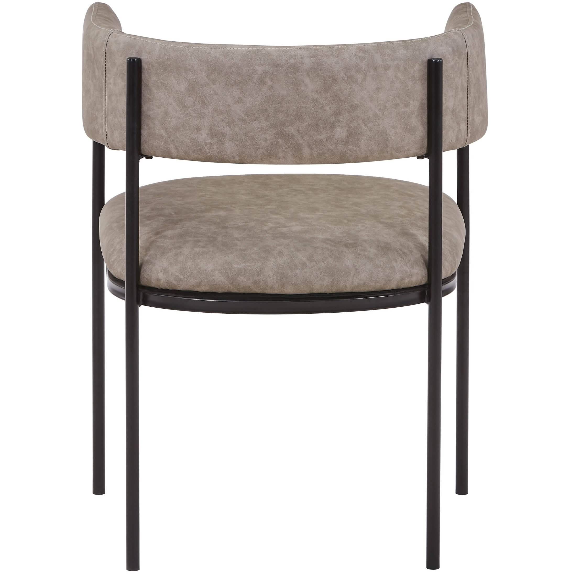 Cyril Dining Chair in Leather or Velvet with Open Back Design and Powder-Coated Iron Frame Aged Grey Dining Chair Leisuremod