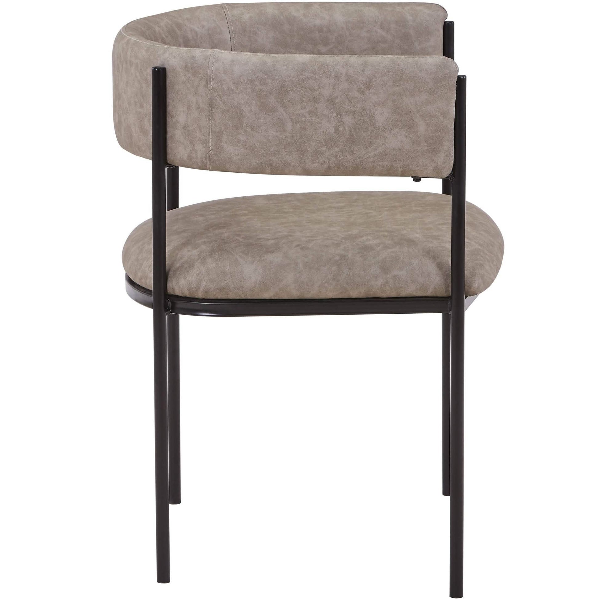 Cyril Dining Chair in Leather or Velvet with Open Back Design and Powder-Coated Iron Frame Aged Grey Dining Chair Leisuremod