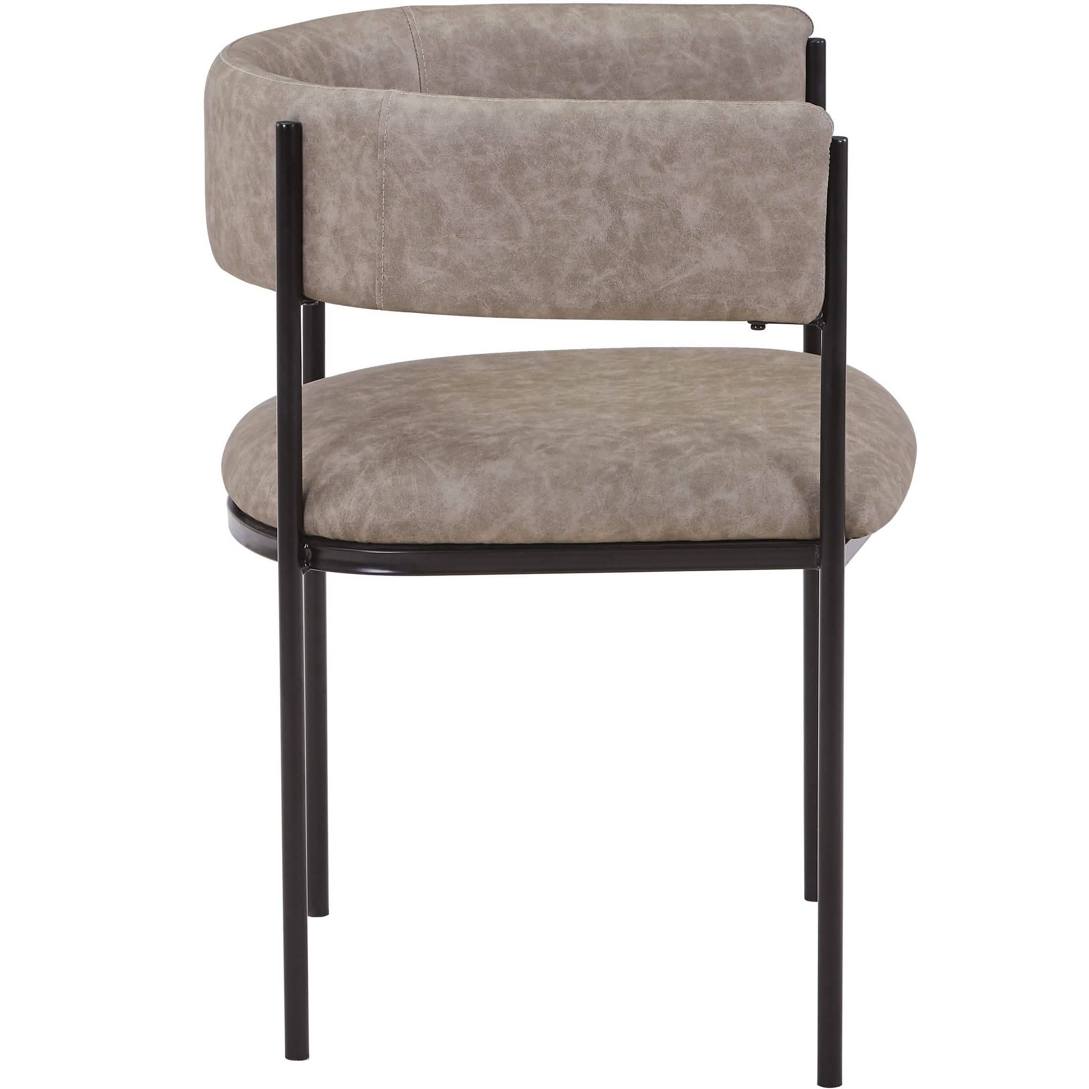 Cyril Dining Chair in Leather or Velvet with Open Back Design and Powder-Coated Iron Frame Aged Grey Dining Chair Leisuremod
