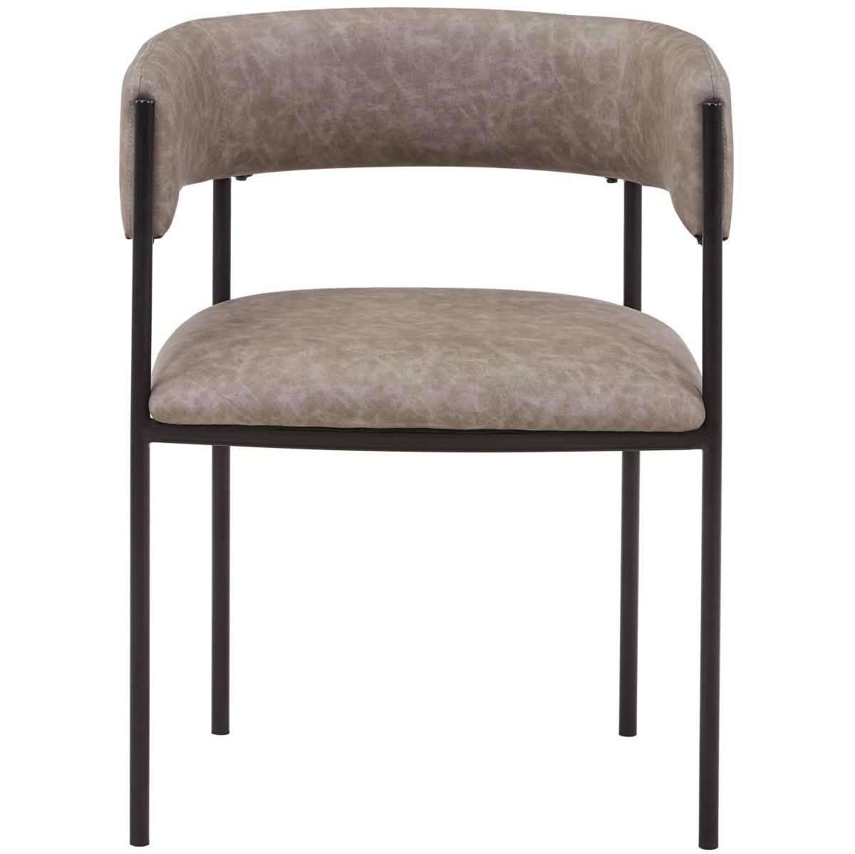 Cyril Dining Chair in Leather or Velvet with Open Back Design and Powder-Coated Iron Frame Aged Grey Dining Chair Leisuremod
