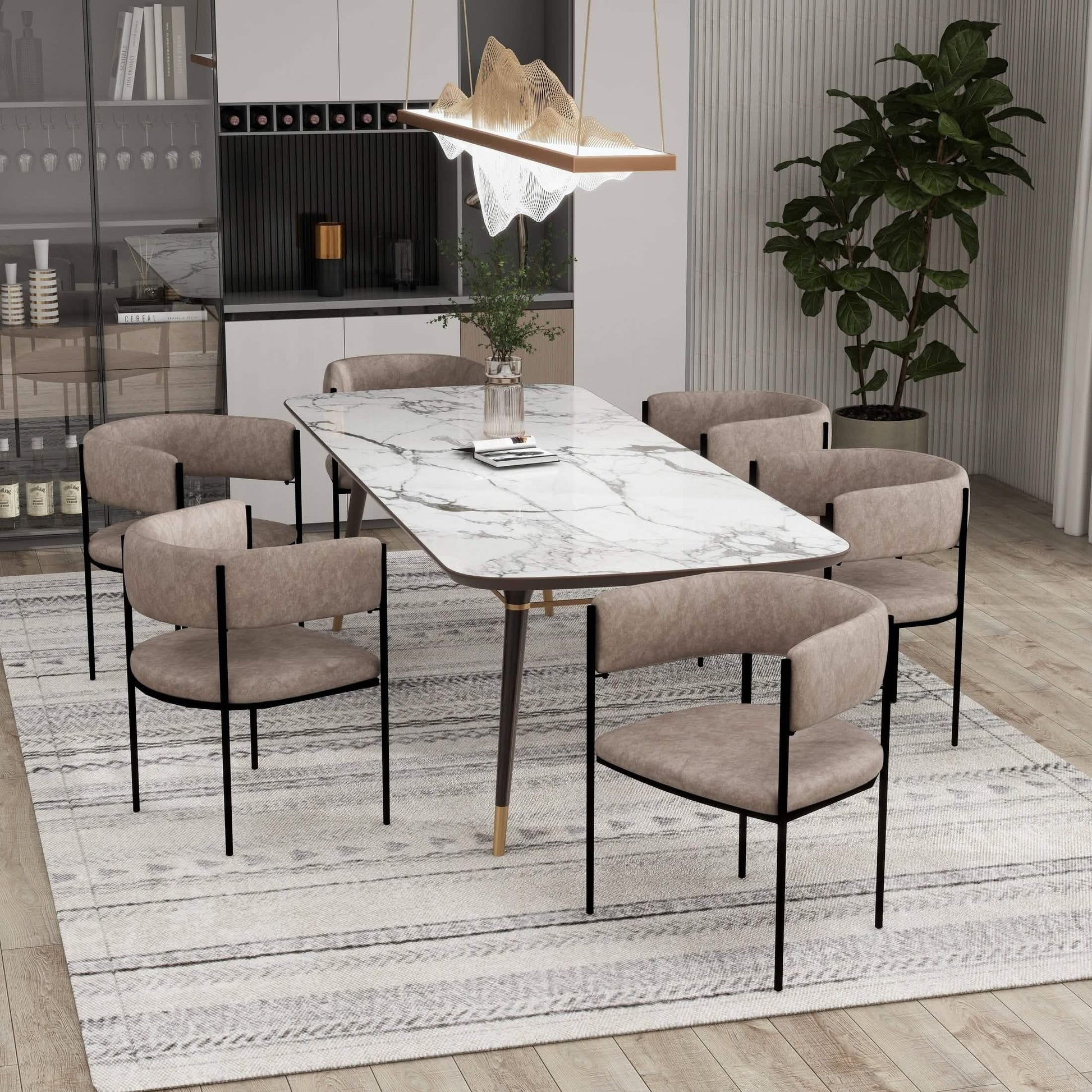 Cyril Dining Chair in Leather or Velvet with Open Back Design and Powder-Coated Iron Frame Aged Grey Dining Chair Leisuremod