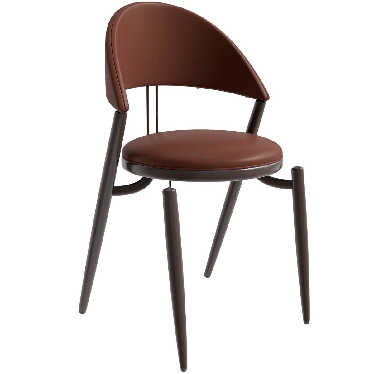 Venice Dining Chair Upholstered Leather in Iron With an Open Curved Back Design Dark Brown Dining Chair Leisuremod