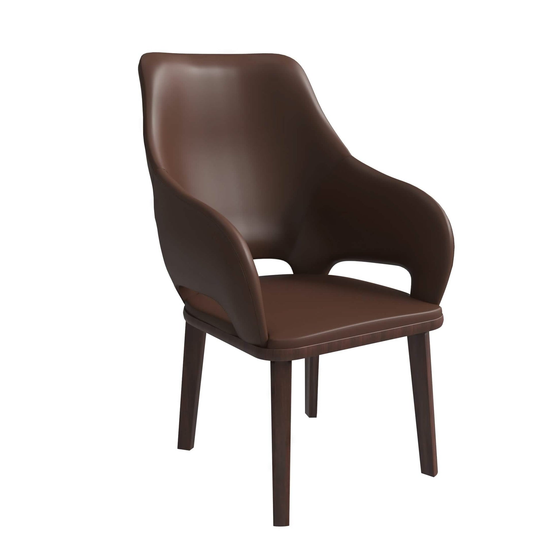 Vivara Dining Chair Upholstered in Leather with Rubberwood Base Dark Brown Dining Chair Leisuremod