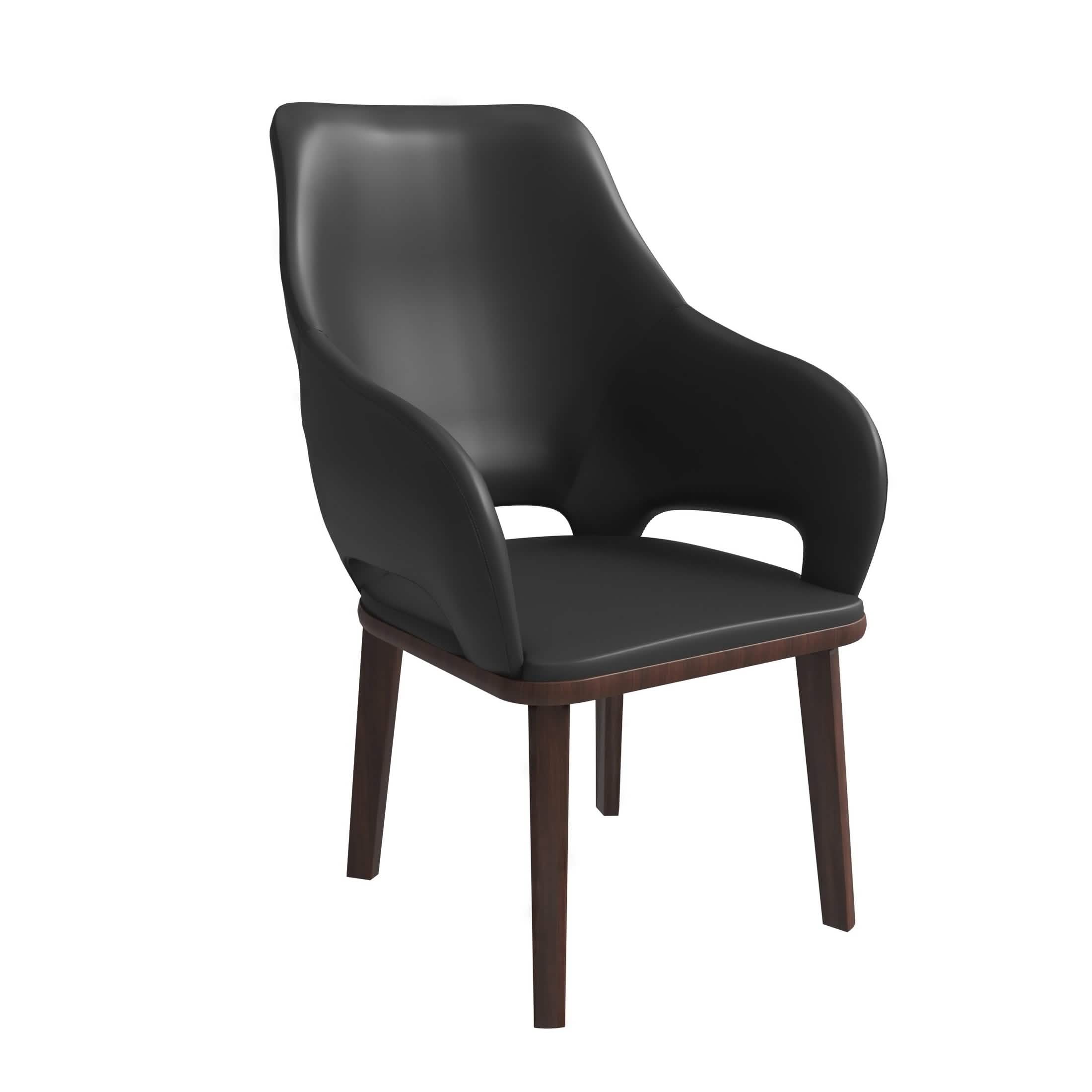 Vivara Dining Chair Upholstered in Leather with Rubberwood Base Dark Grey Dining Chair Leisuremod