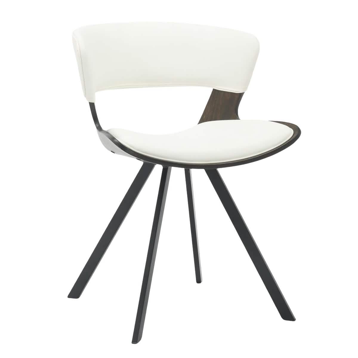 Nymia Upholstered Dining Chair With Saddle Seat Design and Iron Legs Dark Walnut White Dining Chair Leisuremod