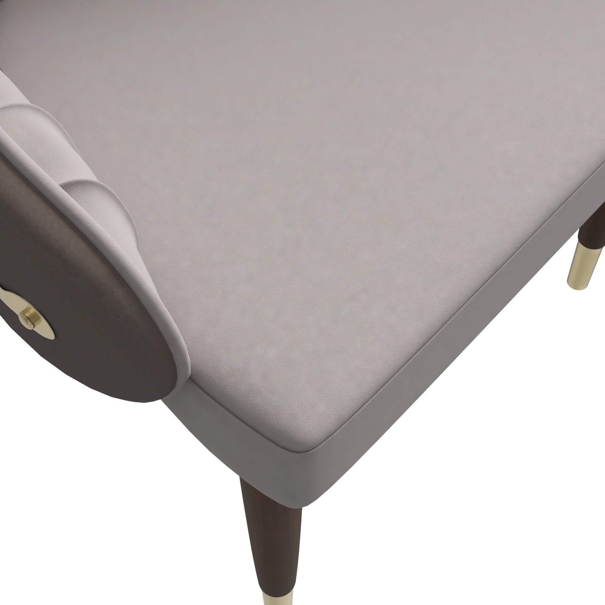 Elara Leather Dining Chair with Elegant Ripple Back and Gold Accents in Rubberwood Taupe Dining Chair Leisuremod