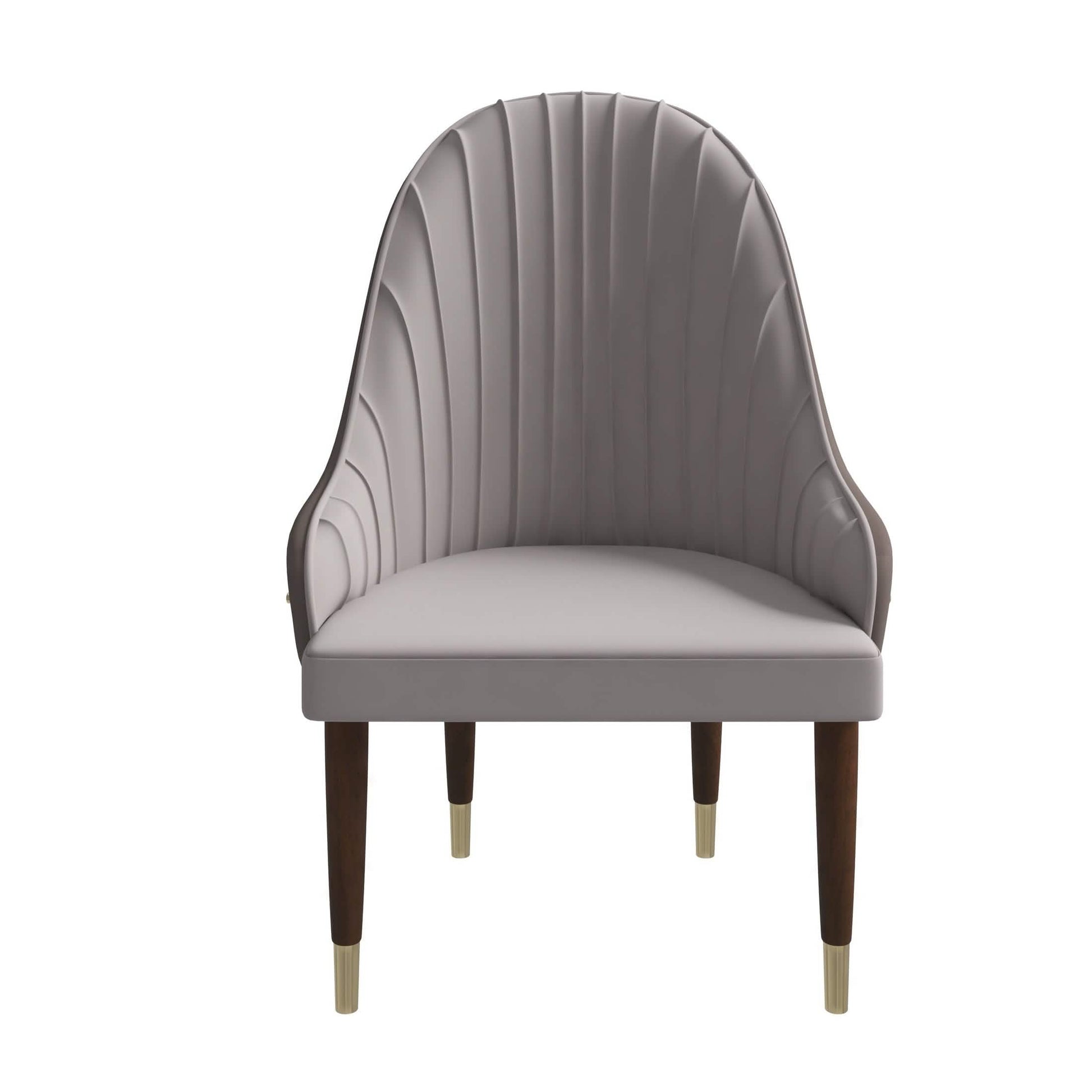 Elara Leather Dining Chair with Elegant Ripple Back and Gold Accents in Rubberwood Taupe Dining Chair Leisuremod