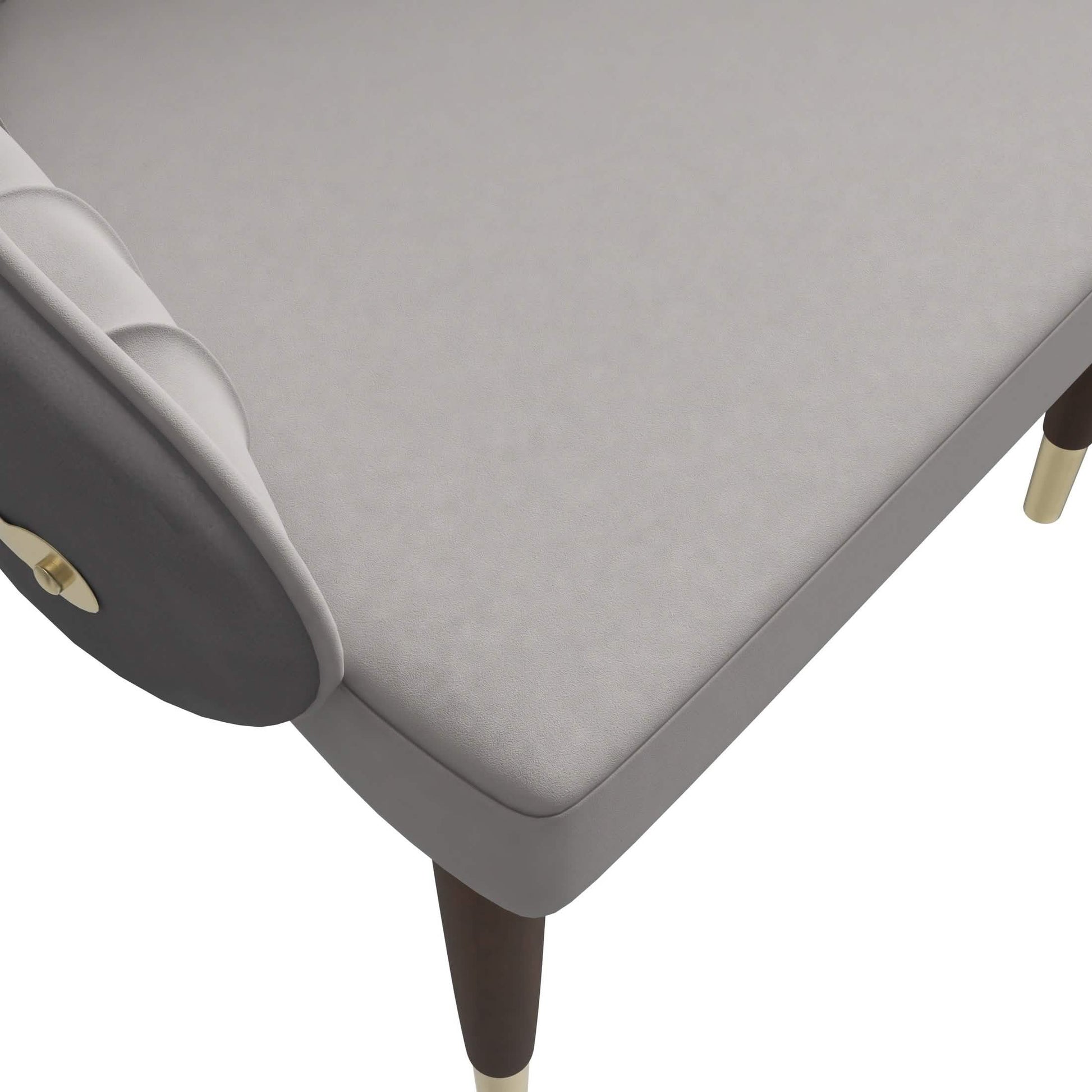 Elara Leather Dining Chair with Elegant Ripple Back and Gold Accents in Rubberwood Grey Dining Chair Leisuremod