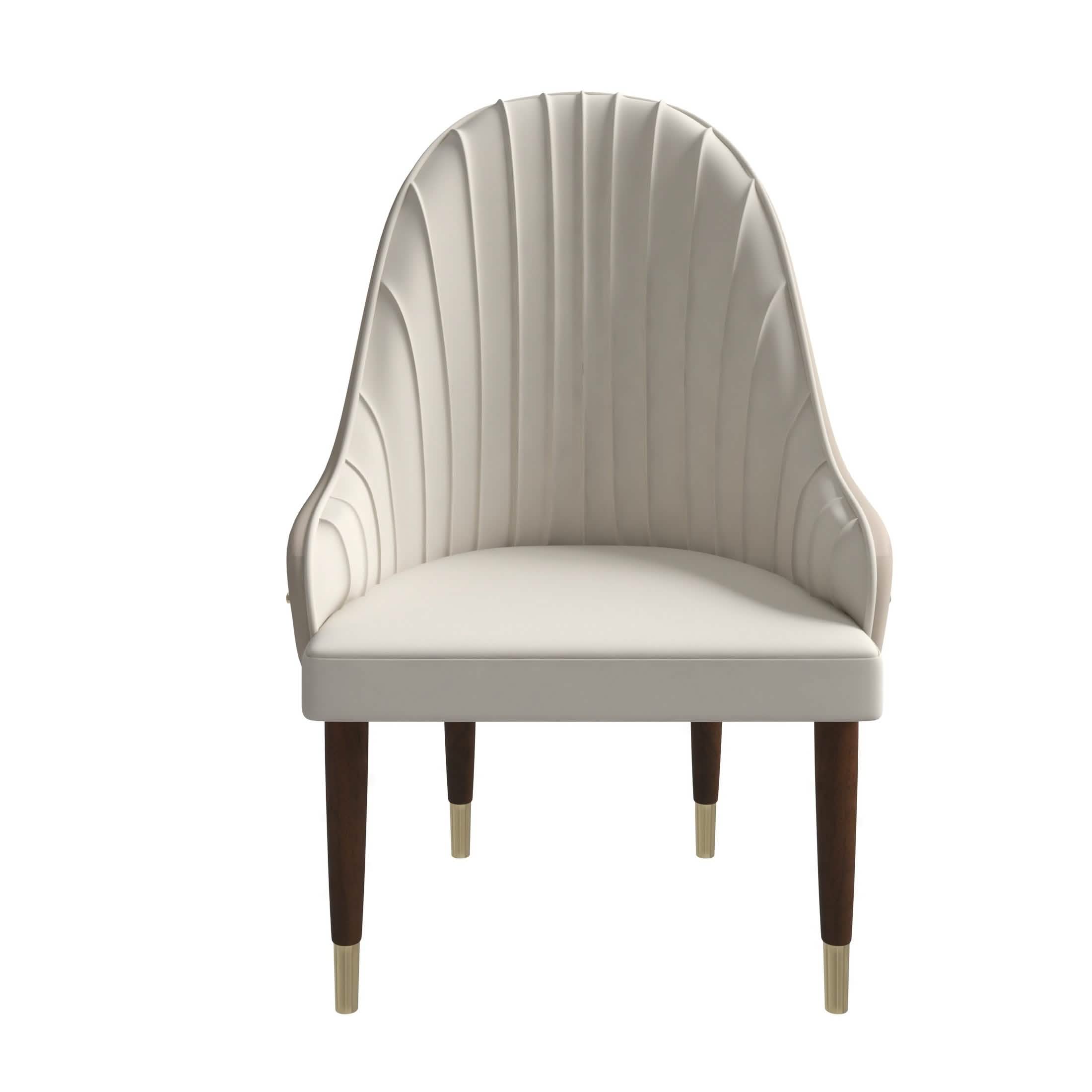 Elara Leather Dining Chair with Elegant Ripple Back and Gold Accents in Rubberwood Cream Dining Chair Leisuremod