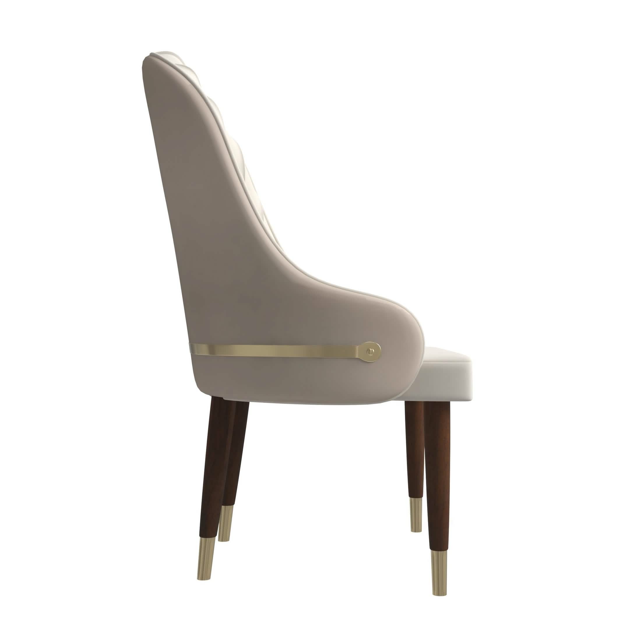 Elara Leather Dining Chair with Elegant Ripple Back and Gold Accents in Rubberwood Cream Dining Chair Leisuremod
