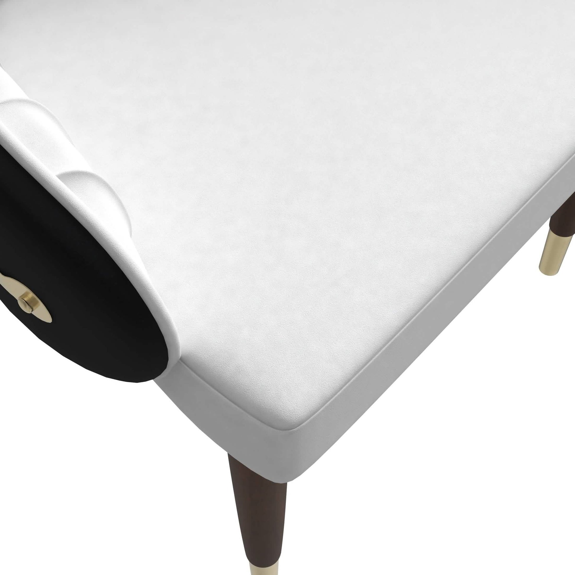 Elara Leather Dining Chair with Elegant Ripple Back and Gold Accents in Rubberwood Black White Dining Chair Leisuremod