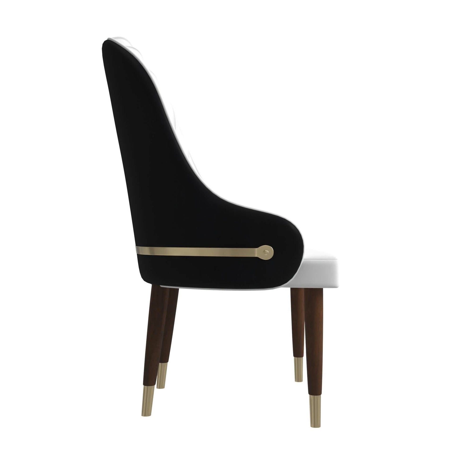 Elara Leather Dining Chair with Elegant Ripple Back and Gold Accents in Rubberwood Black White Dining Chair Leisuremod