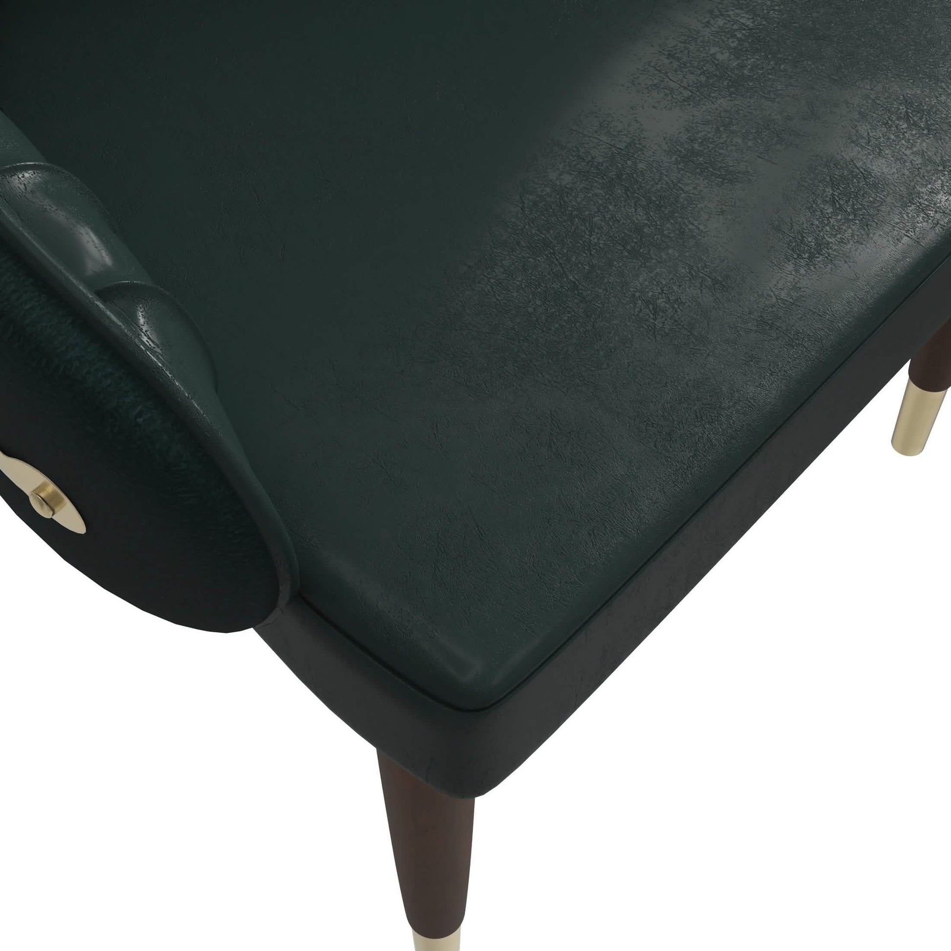 Elara Leather Dining Chair with Elegant Ripple Back and Gold Accents in Rubberwood Green Dining Chair Leisuremod