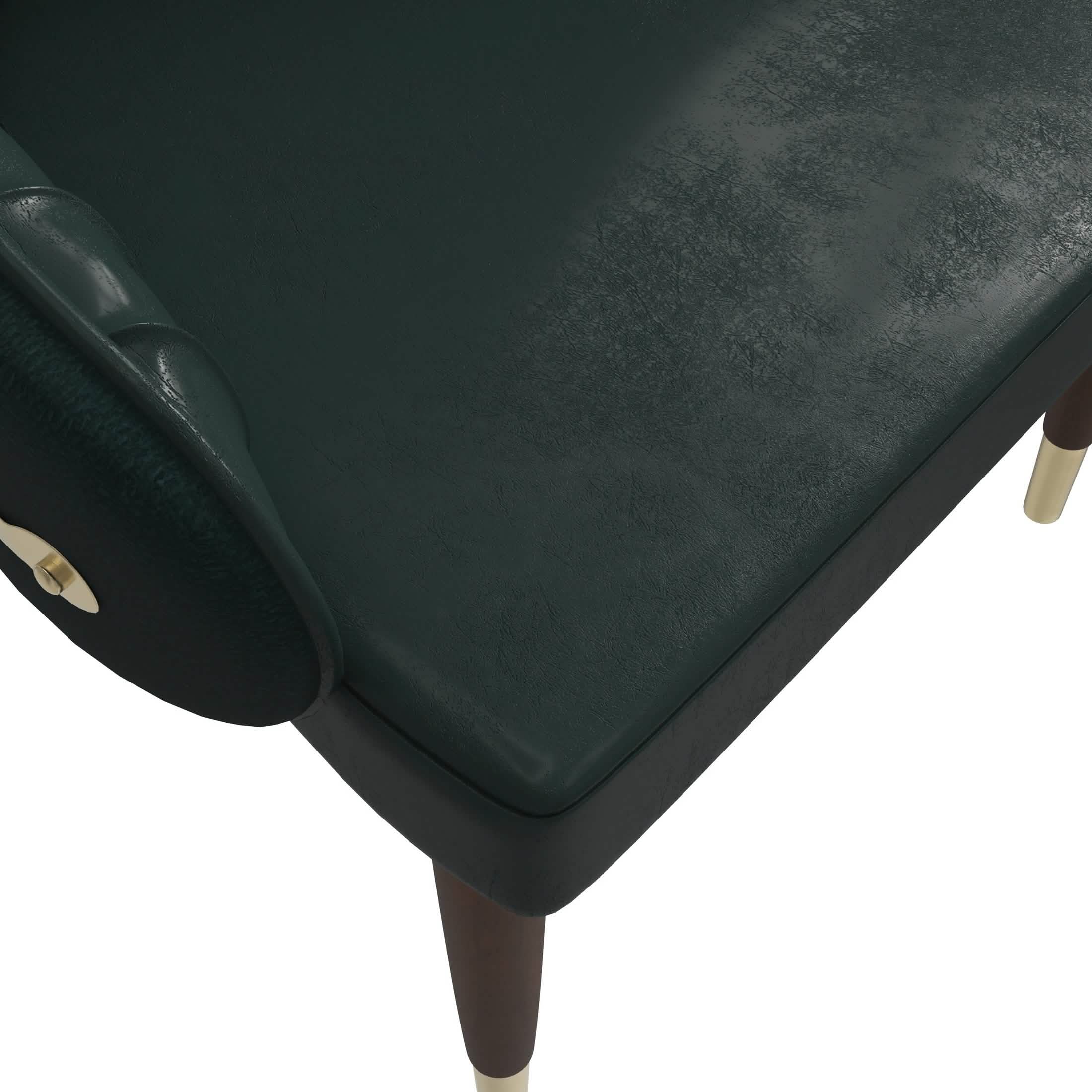 Elara Leather Dining Chair with Elegant Ripple Back and Gold Accents in Rubberwood Green Dining Chair Leisuremod