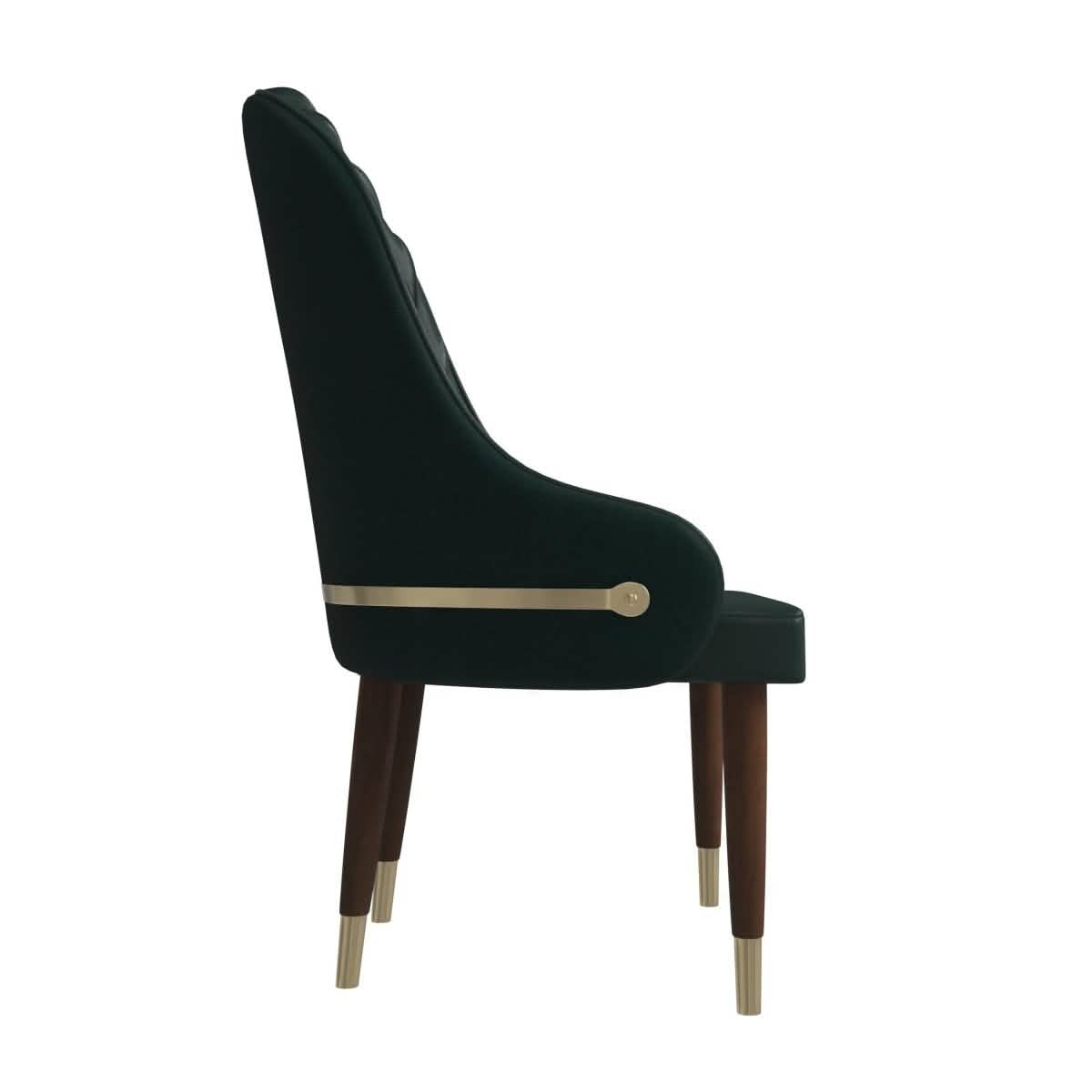 Elara Leather Dining Chair with Elegant Ripple Back and Gold Accents in Rubberwood Green Dining Chair Leisuremod