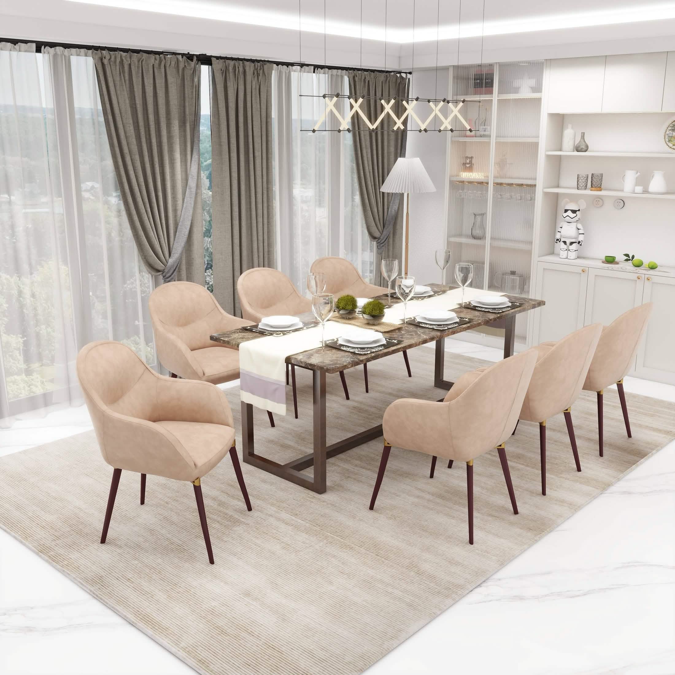 Elias Dining Chair Upholstered in Leather/Velvet and Powder Coated Legs Velvet Light Taupe Dining Chair Leisuremod