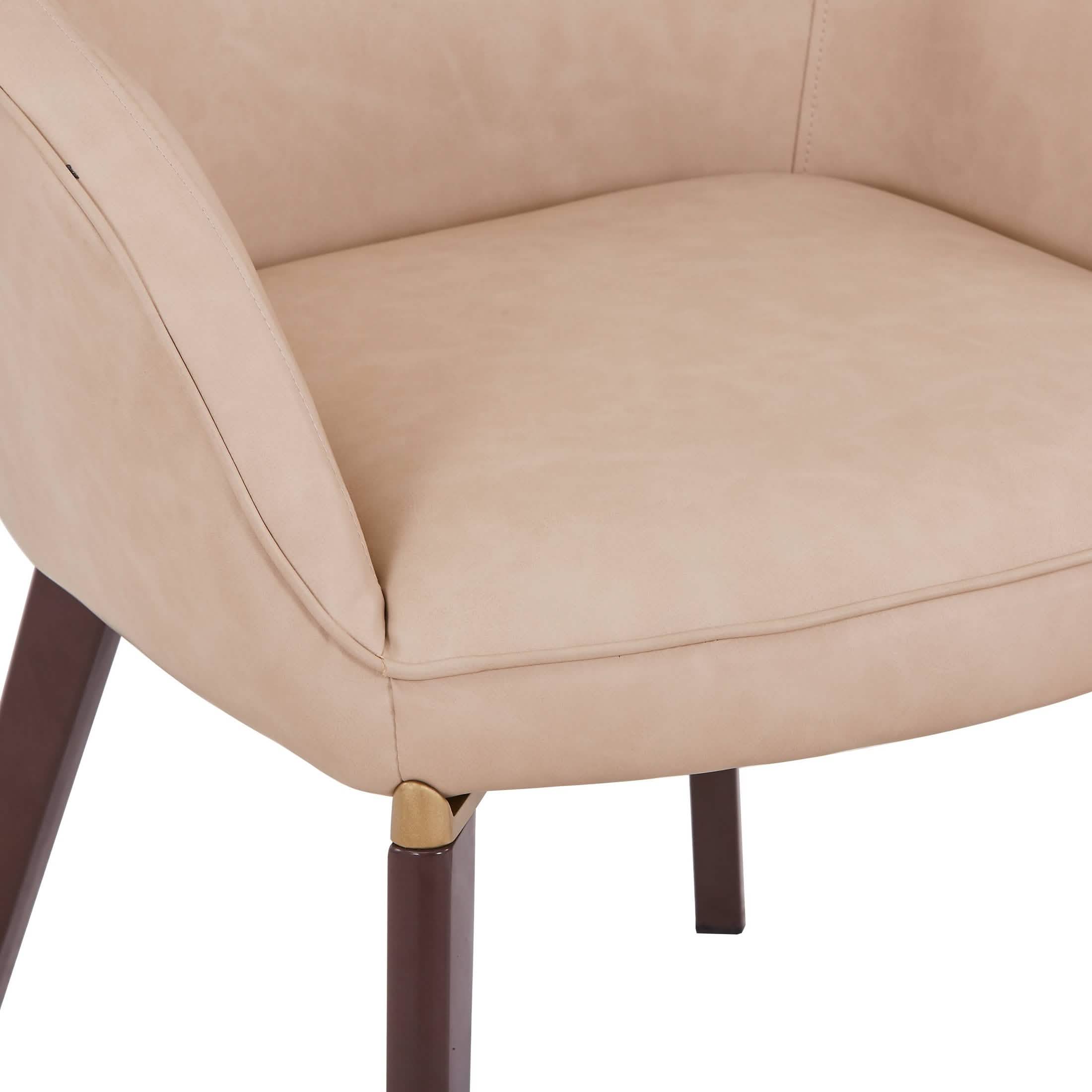 Elias Dining Chair Upholstered in Leather/Velvet and Powder Coated Legs Velvet Light Taupe Dining Chair Leisuremod
