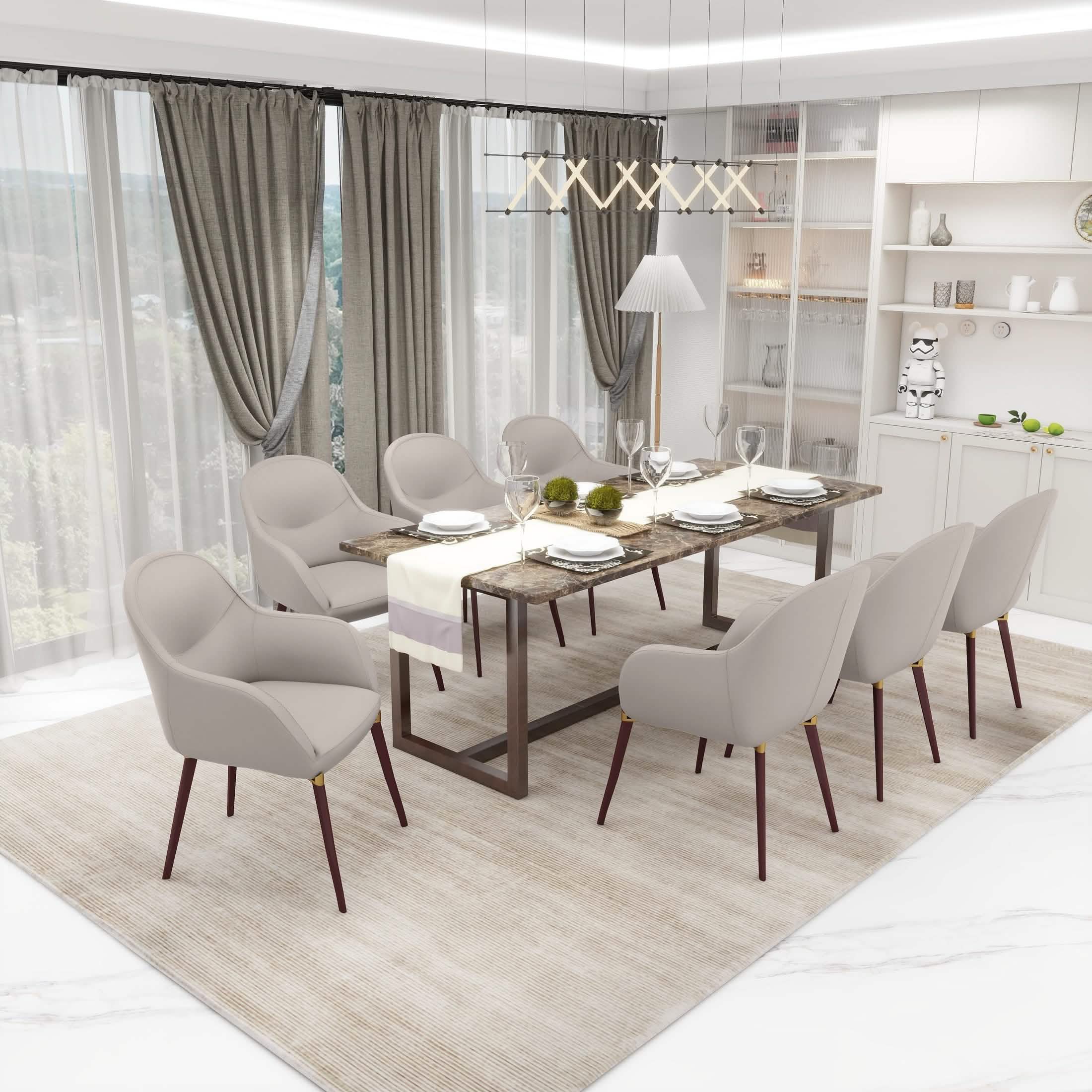 Elias Dining Chair Upholstered in Leather/Velvet and Powder Coated Legs Velvet Light Grey Dining Chair Leisuremod