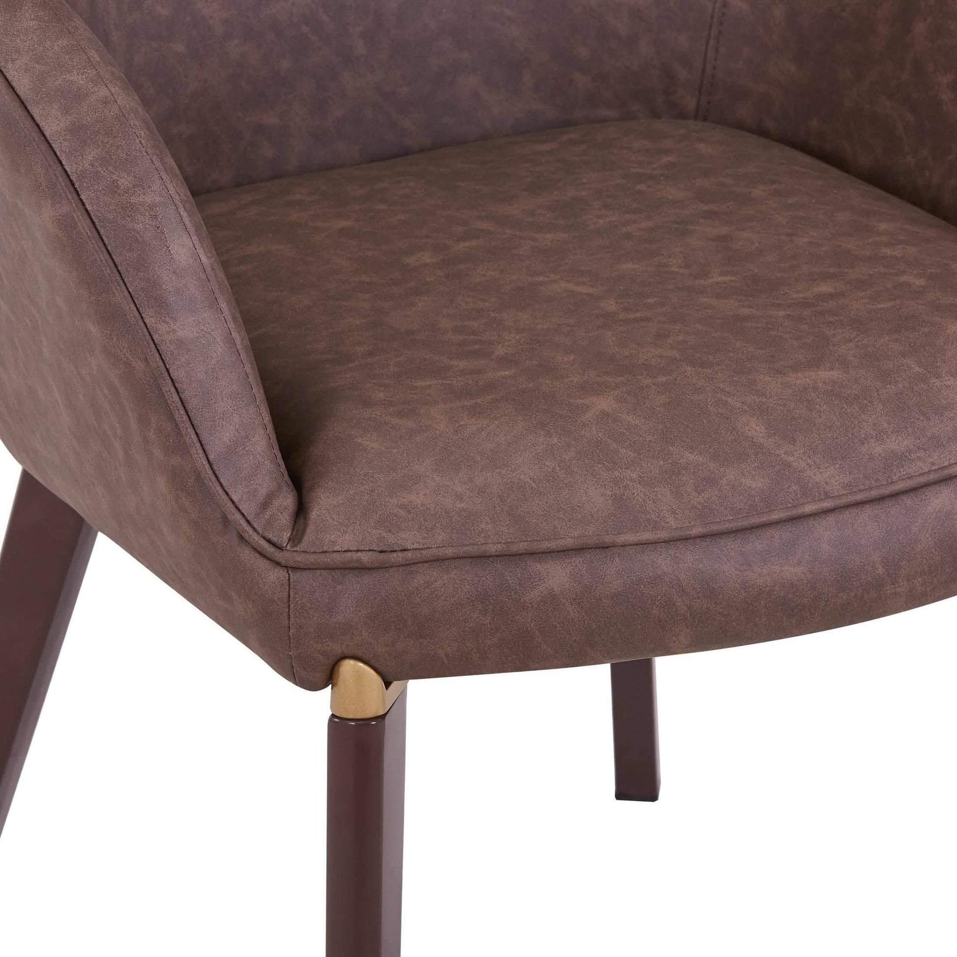 Elias Dining Chair Upholstered in Leather/Velvet and Powder Coated Legs Leather Brown Dining Chair Leisuremod