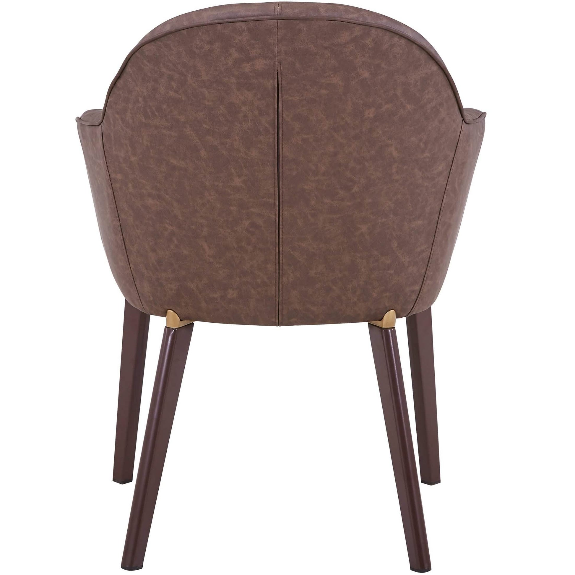 Elias Dining Chair Upholstered in Leather/Velvet and Powder Coated Legs Leather Brown Dining Chair Leisuremod