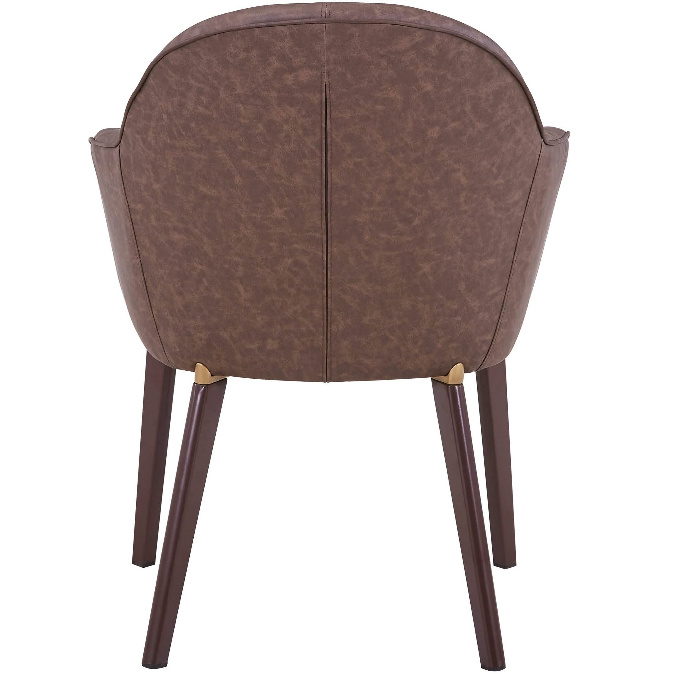 Elias Dining Chair Upholstered in Leather/Velvet and Powder Coated Legs Leather Brown Dining Chair Leisuremod