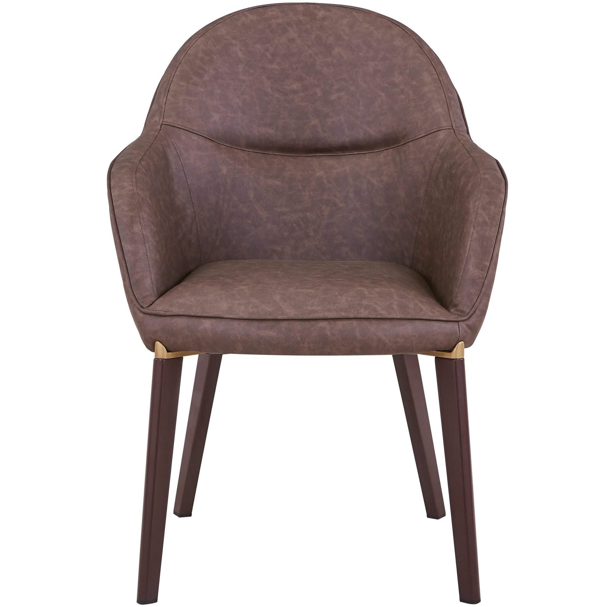 Elias Dining Chair Upholstered in Leather/Velvet and Powder Coated Legs Leather Brown Dining Chair Leisuremod