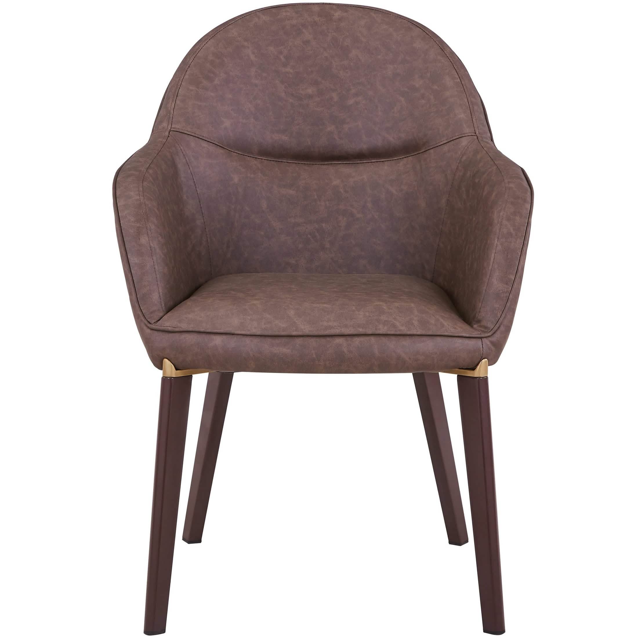 Elias Dining Chair Upholstered in Leather/Velvet and Powder Coated Legs Leather Brown Dining Chair Leisuremod