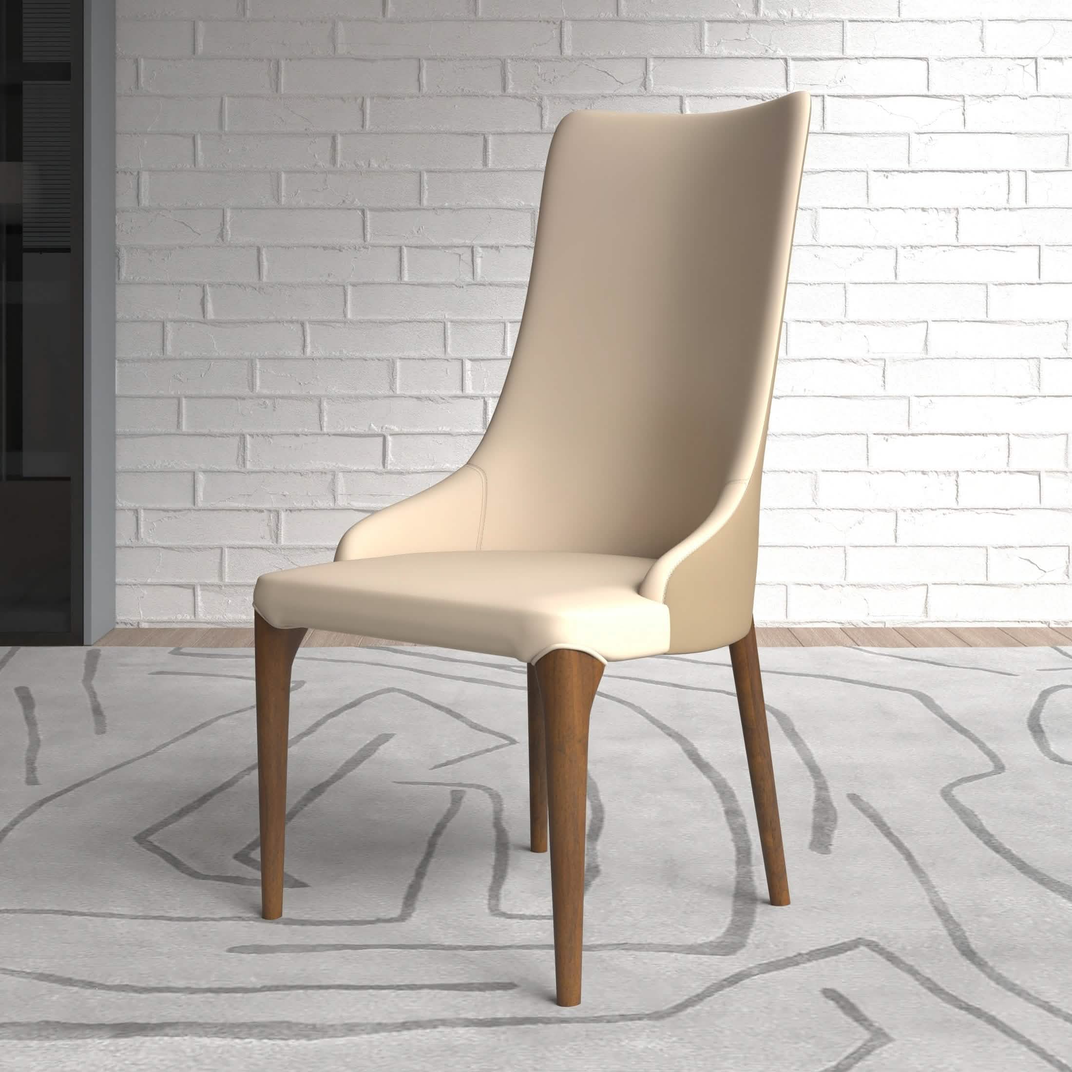 Elm Dining Chair with a Leather/Velvet Seat and a Two-Tone Color Design Backrest in Ash Wood Taupe Dining Chair Leisuremod