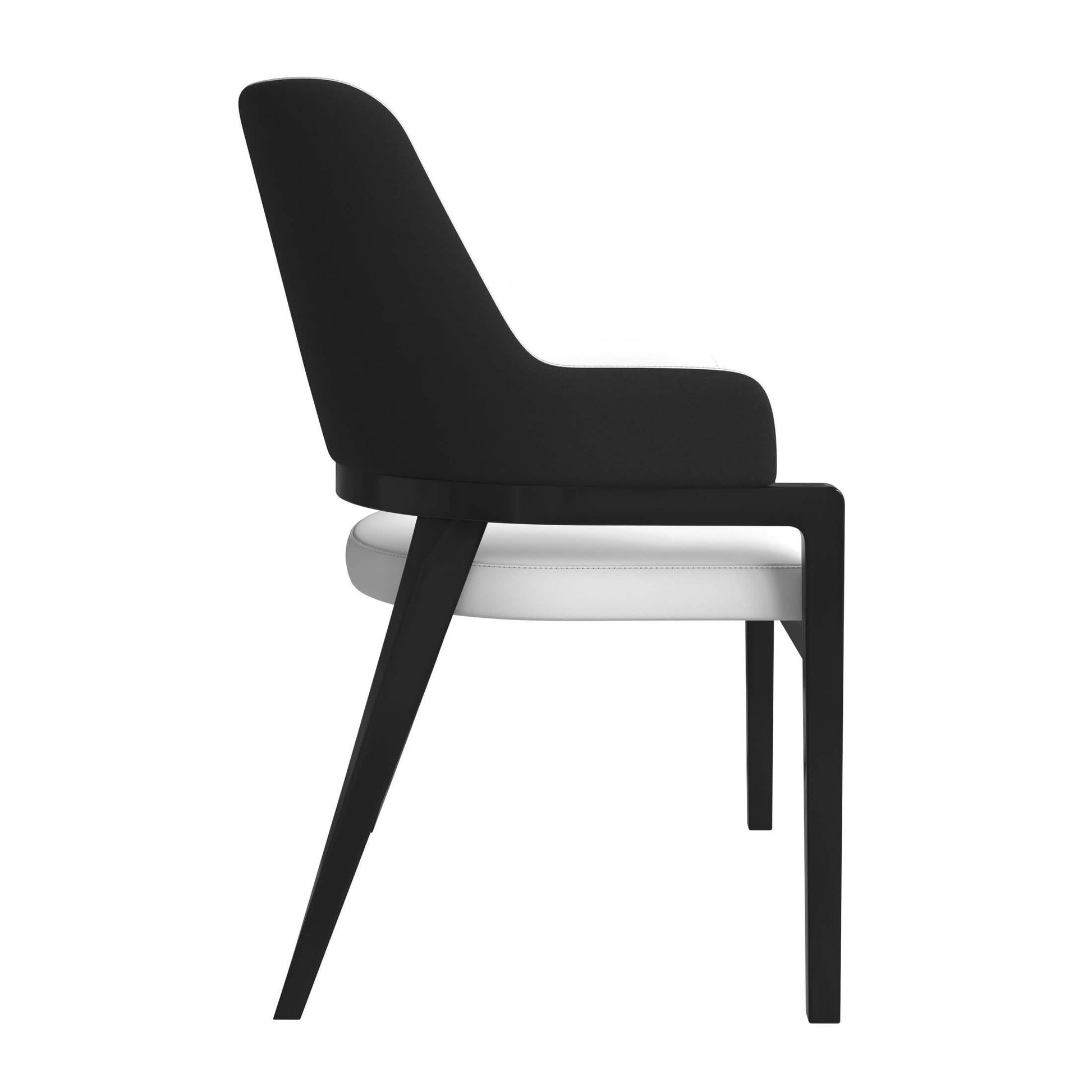 Ethora Dining Chair Upholstered in Leather with Curved Open Back Design and Rubberwood Frame Black White Dining Chair Leisuremod