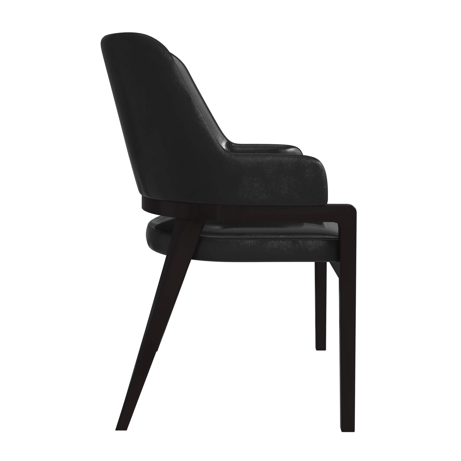 Ethora Dining Chair Upholstered in Leather with Curved Open Back Design and Rubberwood Frame Black Black Dining Chair Leisuremod