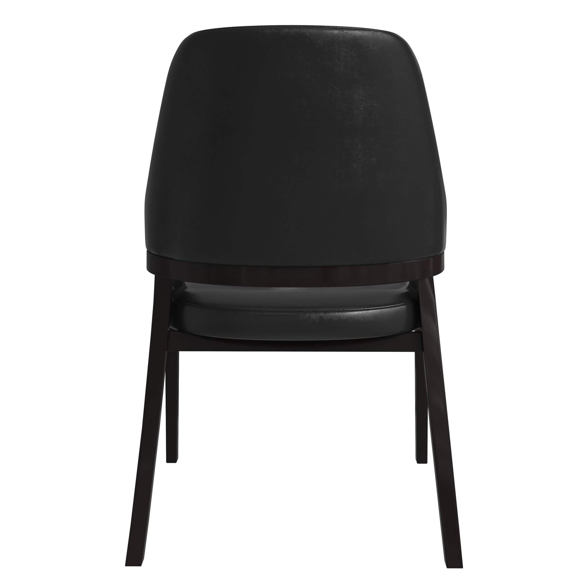 Ethora Dining Chair Upholstered in Leather with Curved Open Back Design and Rubberwood Frame Black Black Dining Chair Leisuremod