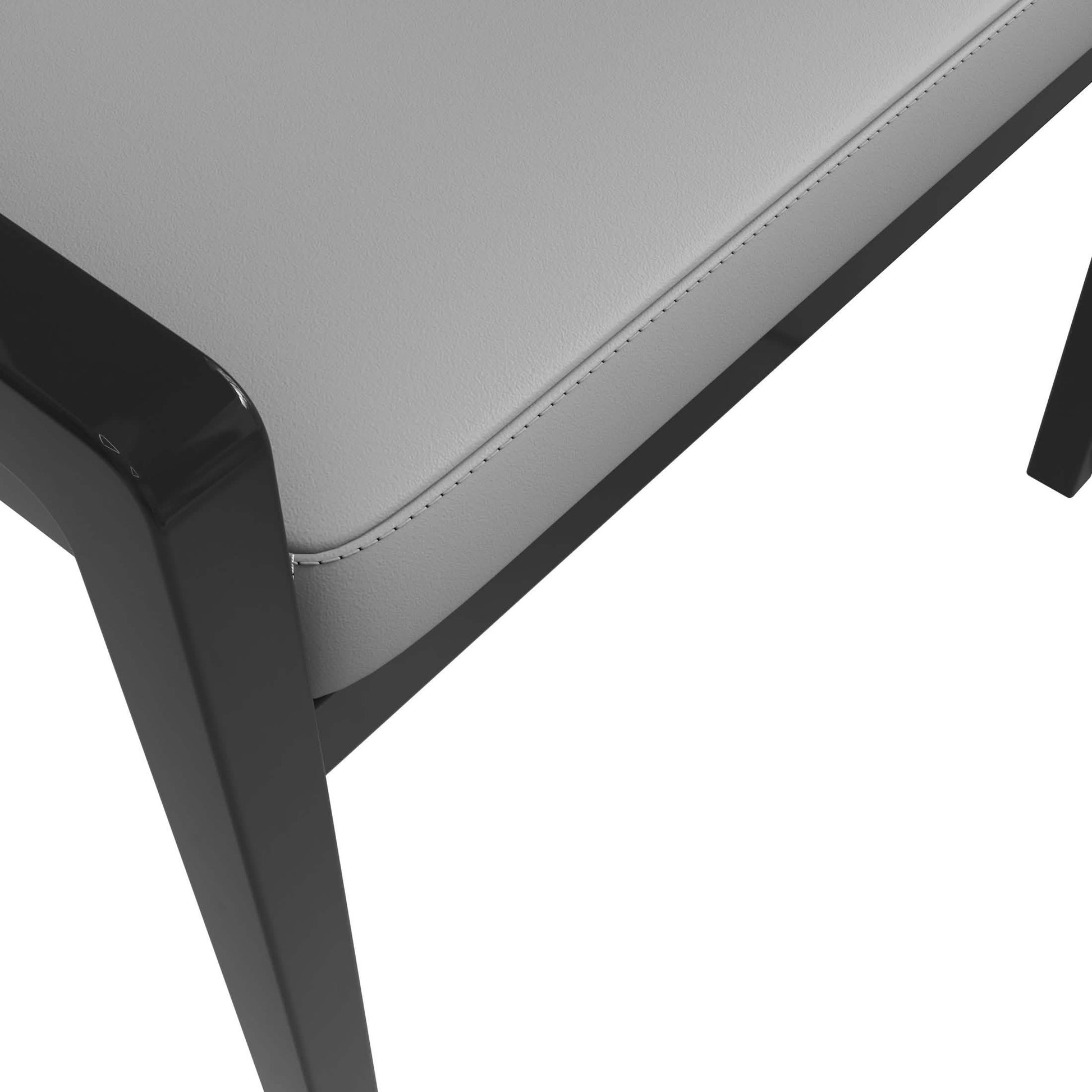 Ethora Dining Chair Upholstered in Leather with Curved Open Back Design and Rubberwood Frame Black Grey Dining Chair Leisuremod