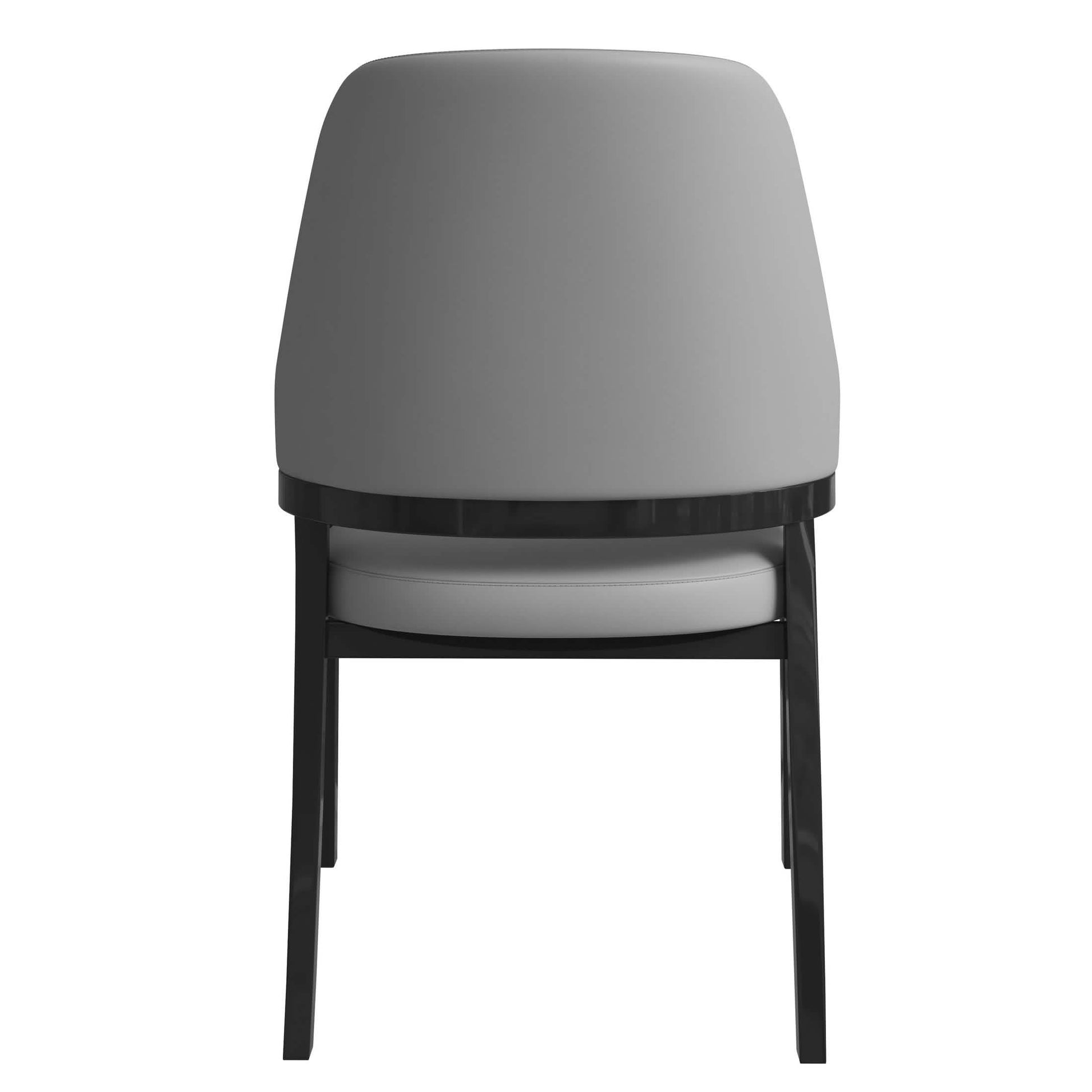 Ethora Dining Chair Upholstered in Leather with Curved Open Back Design and Rubberwood Frame Black Grey Dining Chair Leisuremod