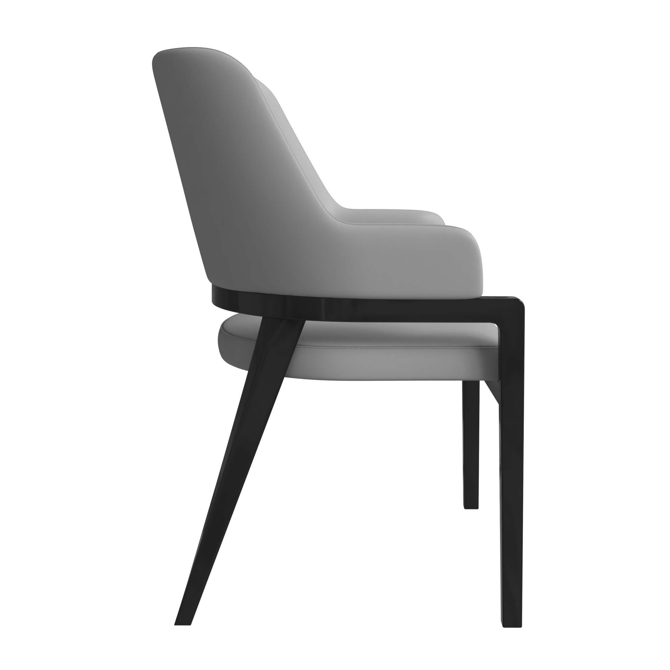 Ethora Dining Chair Upholstered in Leather with Curved Open Back Design and Rubberwood Frame Black Grey Dining Chair Leisuremod