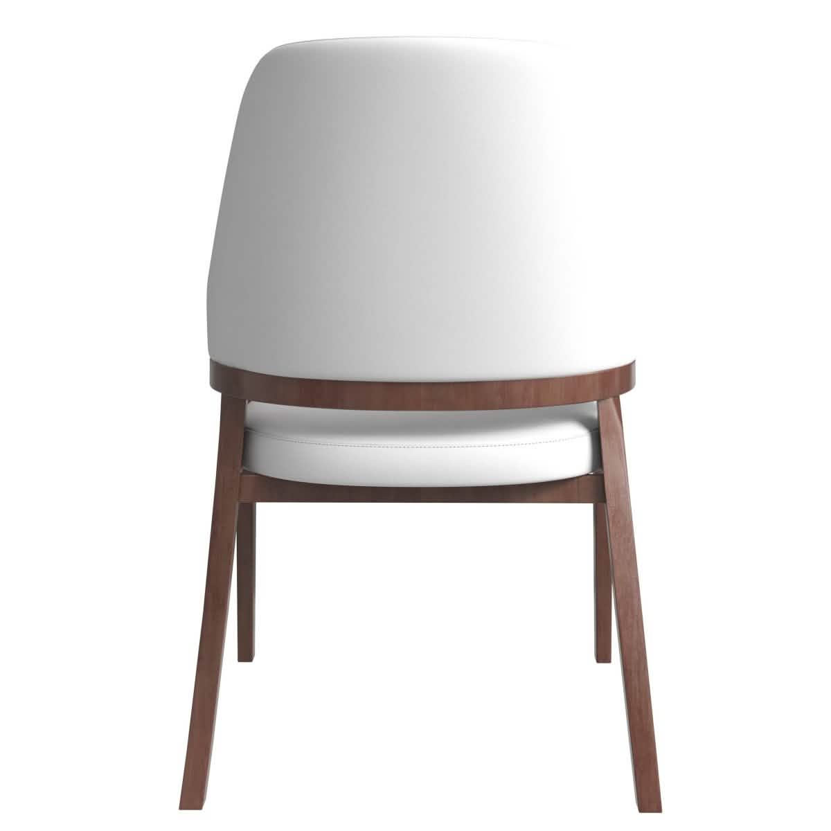 Ethora Dining Chair Upholstered in Leather with Curved Open Back Design and Rubberwood Frame Brown White Dining Chair Leisuremod