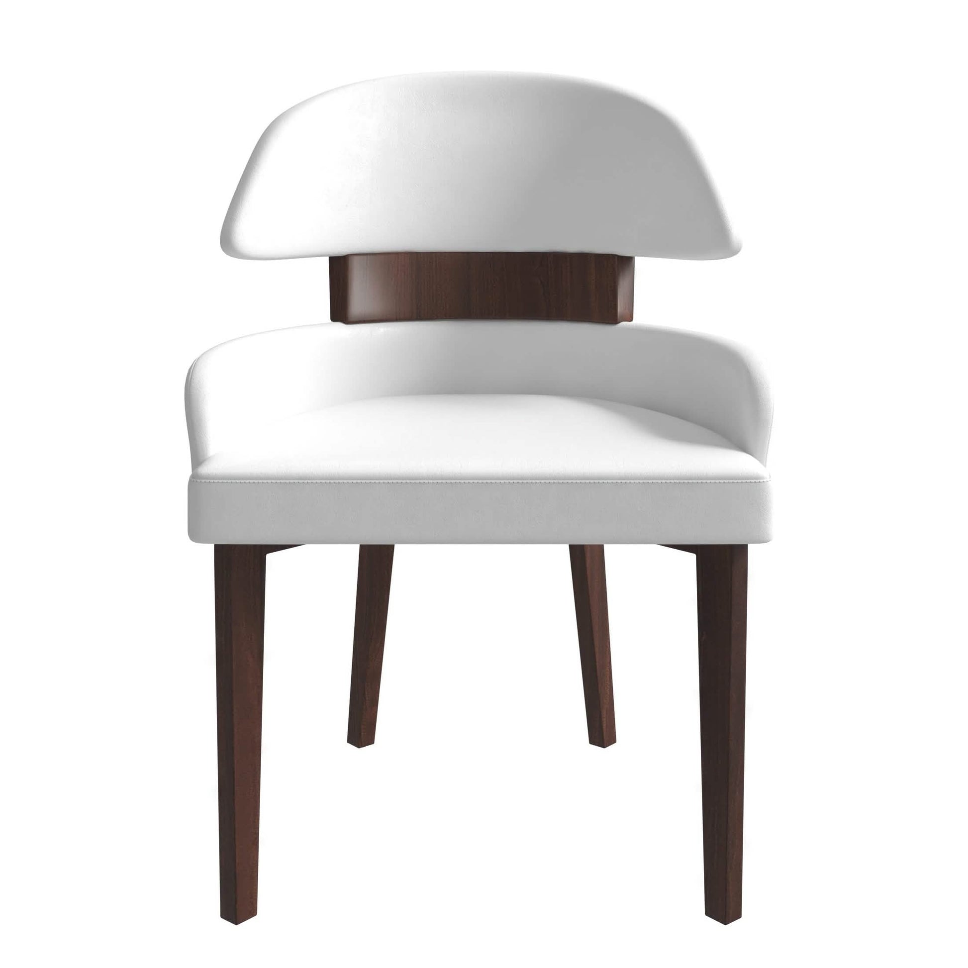 Ethos Leather Dining Chairs with Curved Open Back in Rubberwood White Dining Chair Leisuremod