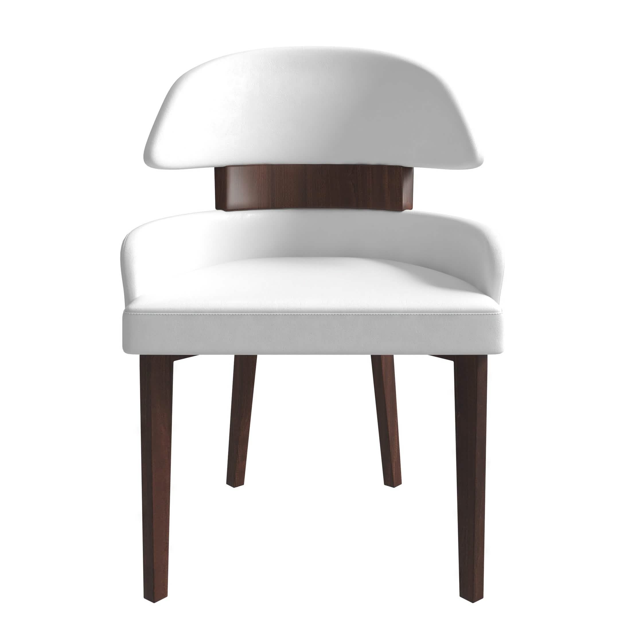 Ethos Leather Dining Chairs with Curved Open Back in Rubberwood White Dining Chair Leisuremod