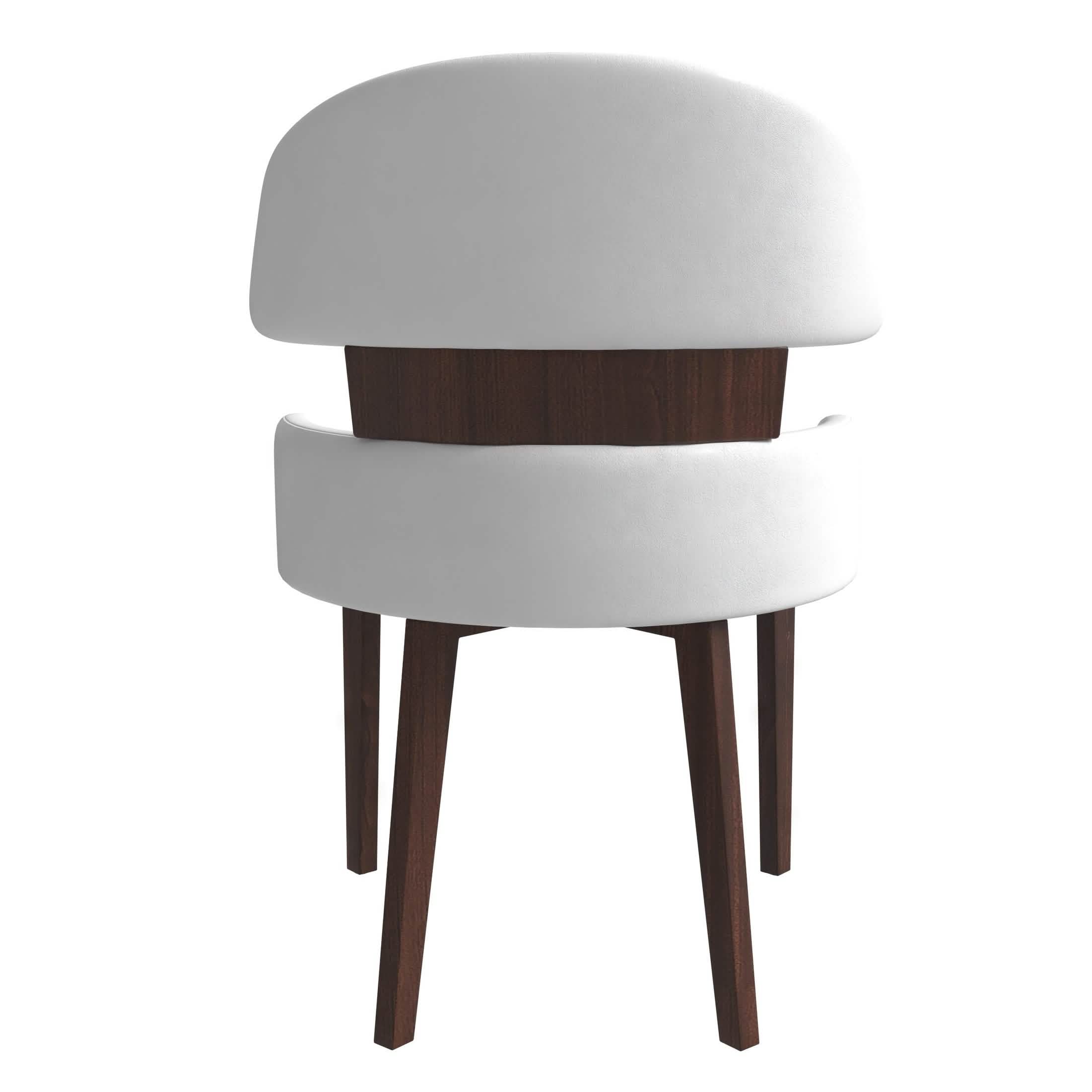 Ethos Leather Dining Chairs with Curved Open Back in Rubberwood White Dining Chair Leisuremod