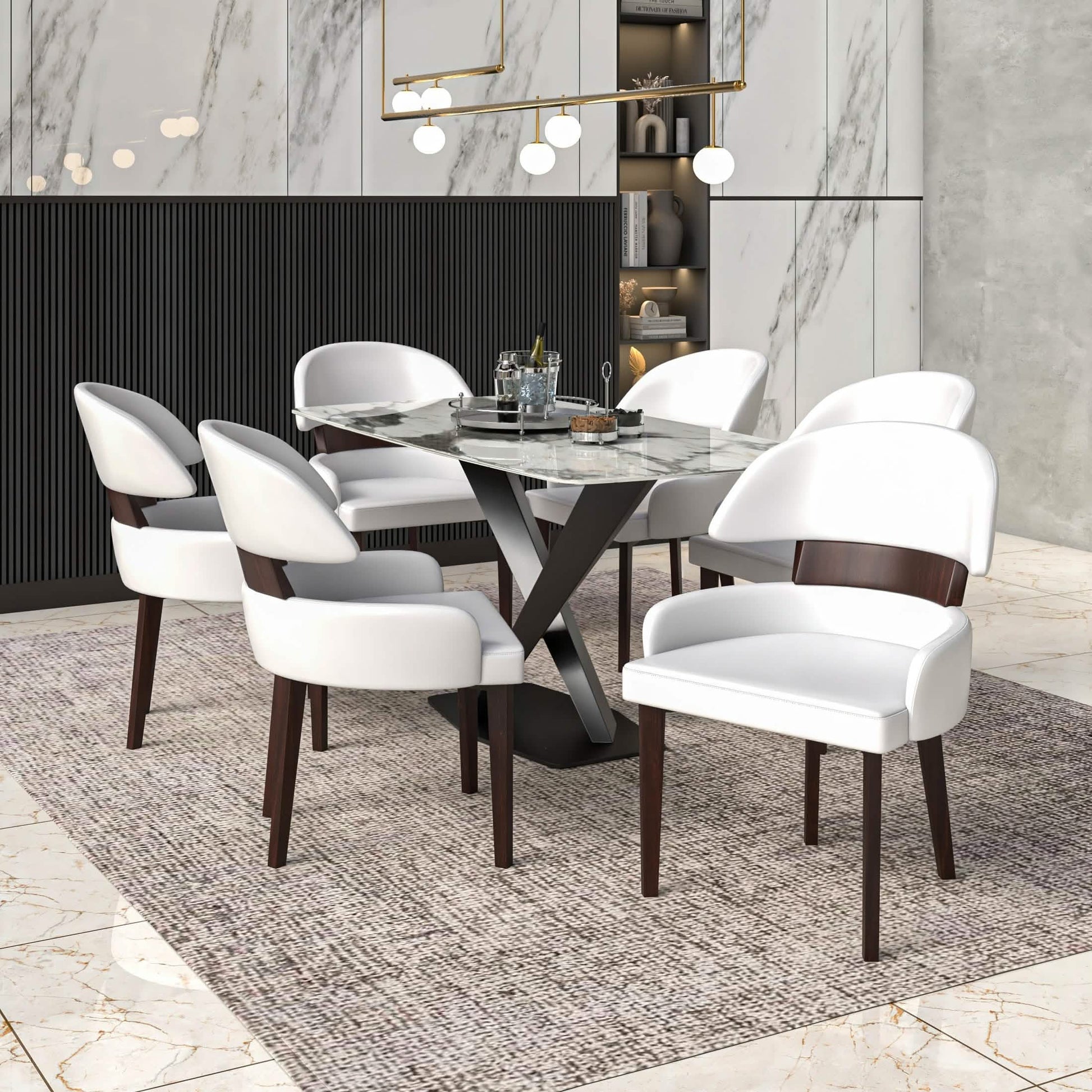Ethos Leather Dining Chairs with Curved Open Back in Rubberwood White Dining Chair Leisuremod