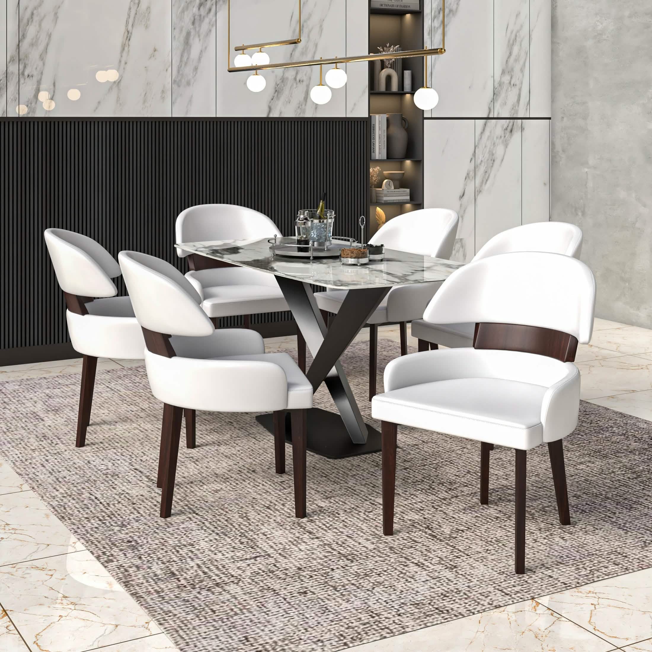 Ethos Leather Dining Chairs with Curved Open Back in Rubberwood White Dining Chair Leisuremod
