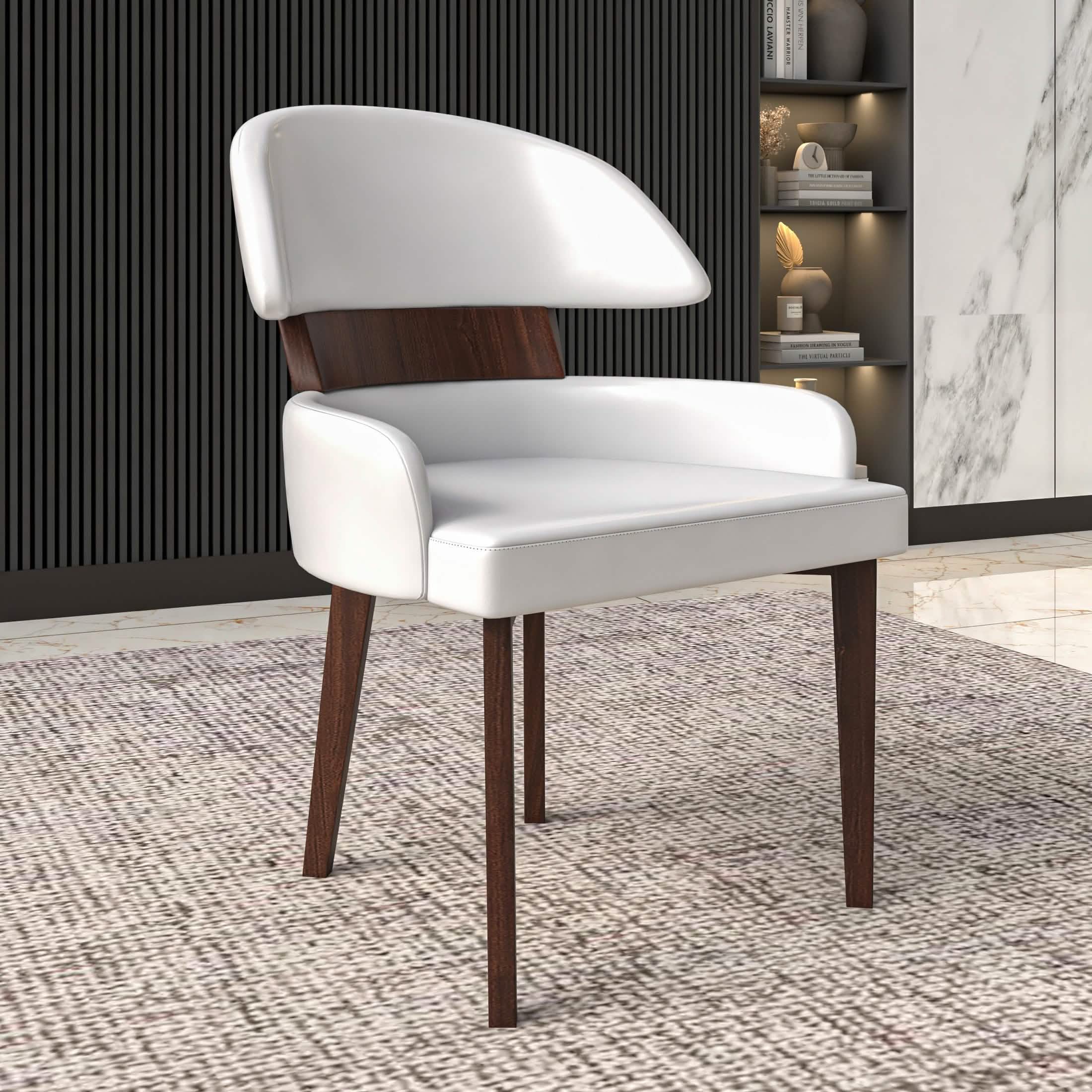 Ethos Leather Dining Chairs with Curved Open Back in Rubberwood Taupe Dining Chair Leisuremod