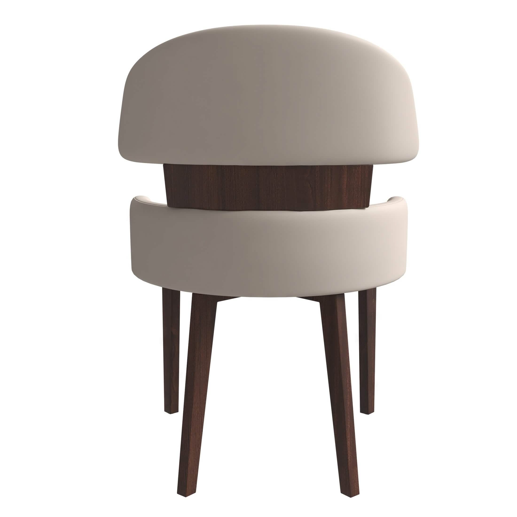 Ethos Leather Dining Chairs with Curved Open Back in Rubberwood Taupe Dining Chair Leisuremod